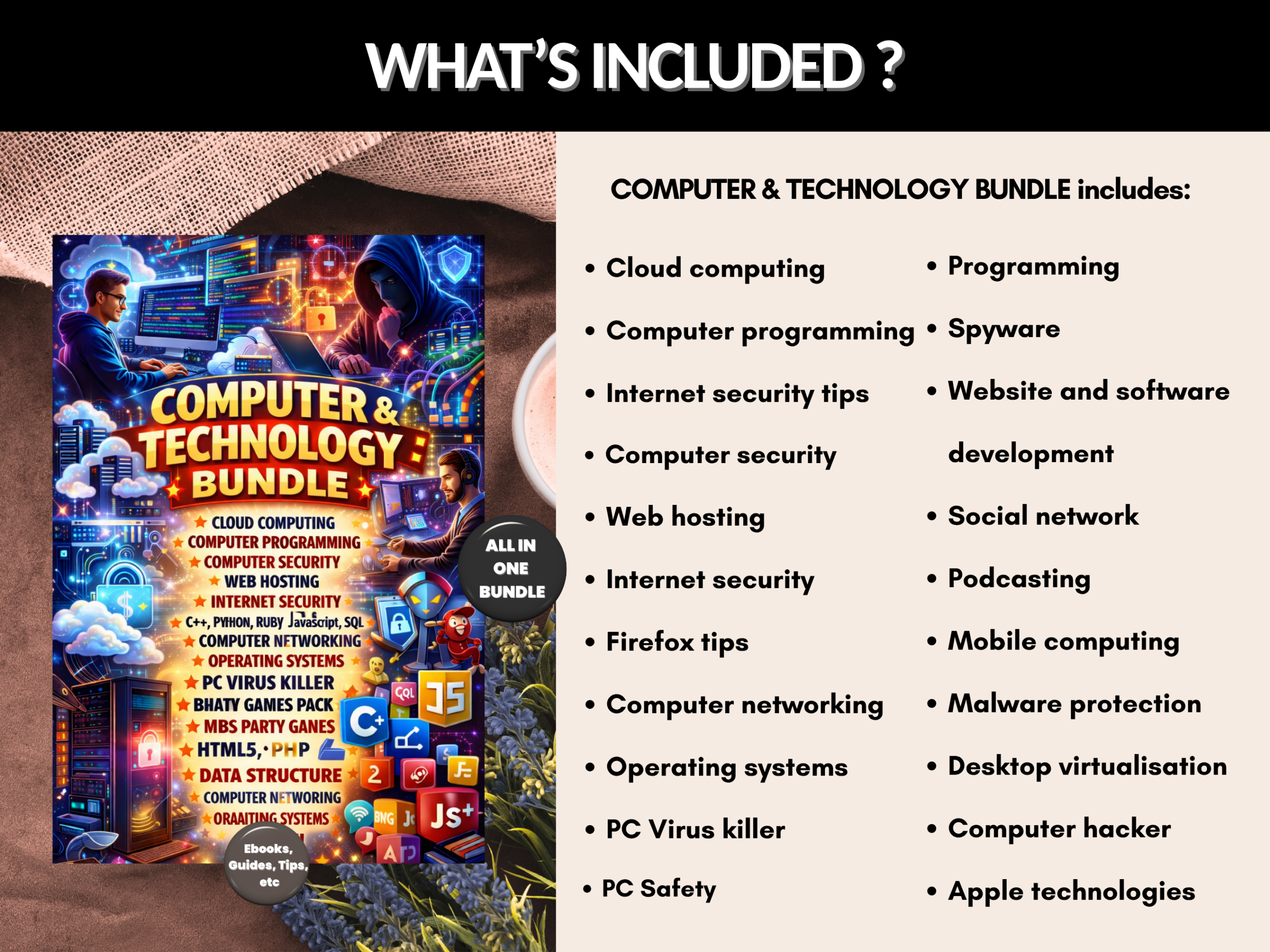 300+ Computer & technology ebook bundle |Programming C++, Html ,Sql, Java, Python, ruby, Cloud computing, coding, networking| MRR PLR Rights