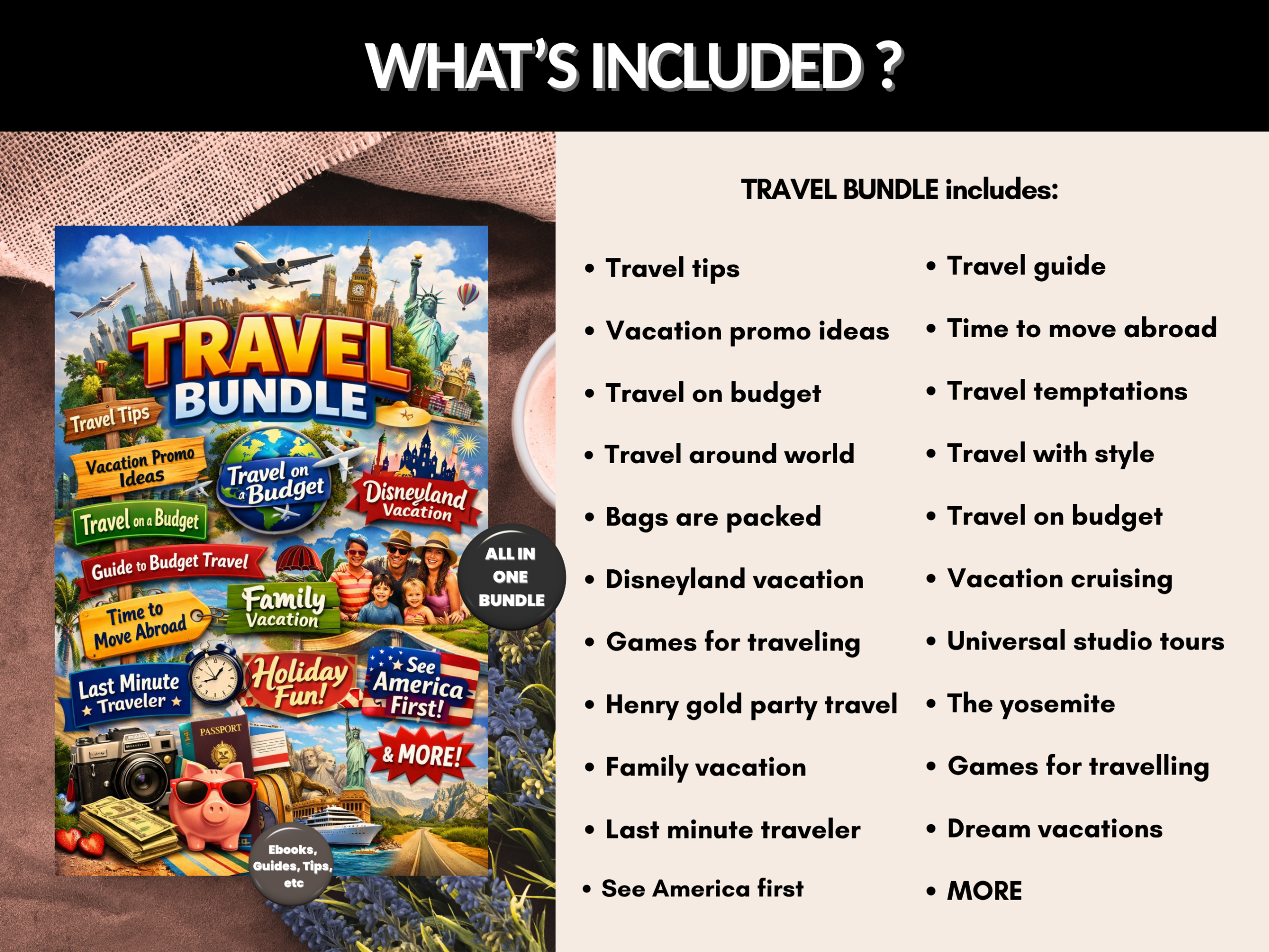 Travel ebook bundle | Travel guide, travel tips, ideas, budget travel | digital travel, Family vacation, backpack travel | PLR MRR Rights
