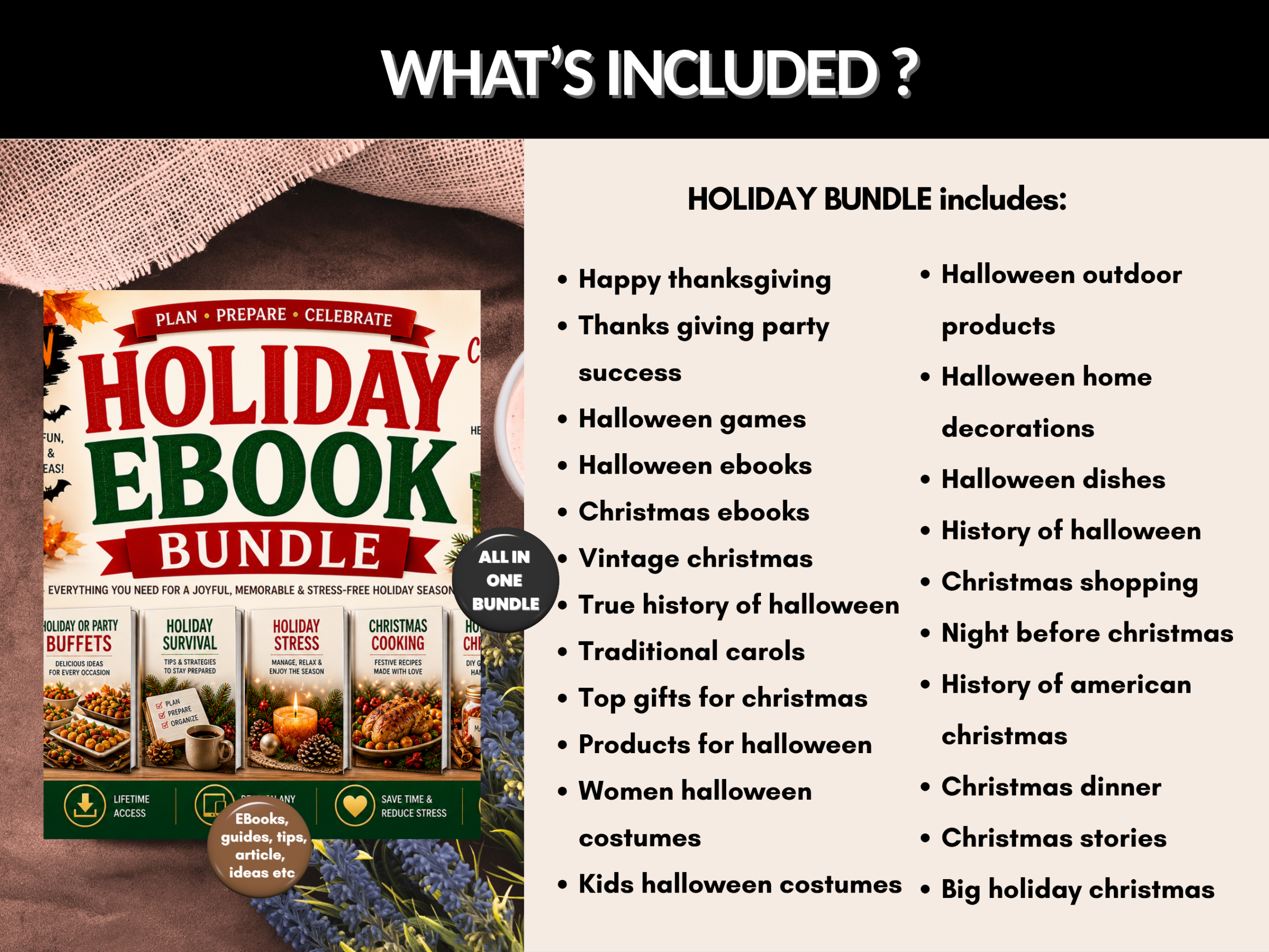 Holiday bundle | Holiday ebooks, tips, guides | Christmas, Halloween, Recipes, Holiday packages, Holiday party | PLR MRR Rights