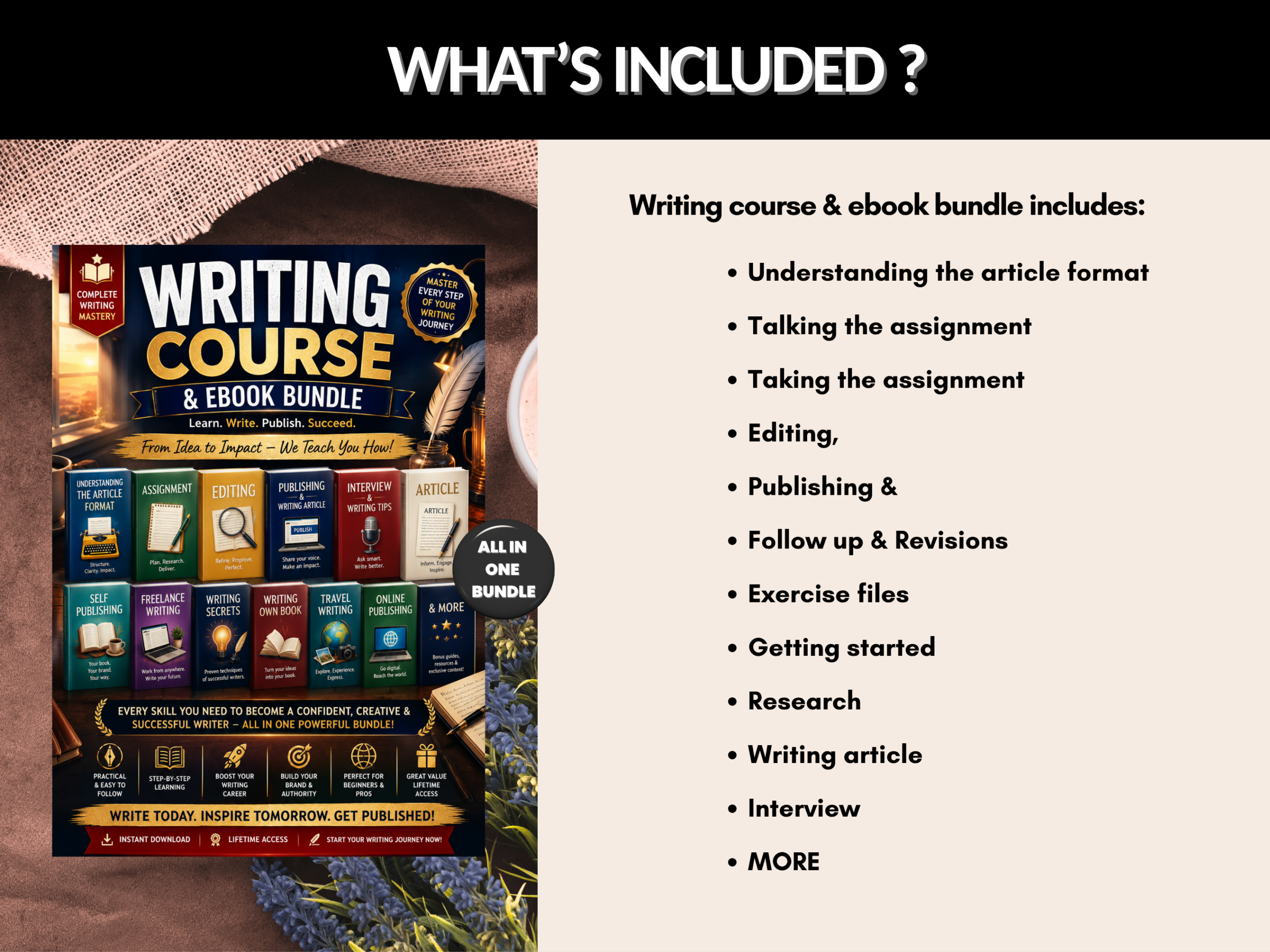 Writing course bundle | Writing ebook | Publishing ebook | Writing tips, resources | publishing | Article writing | PLR MRR Rights