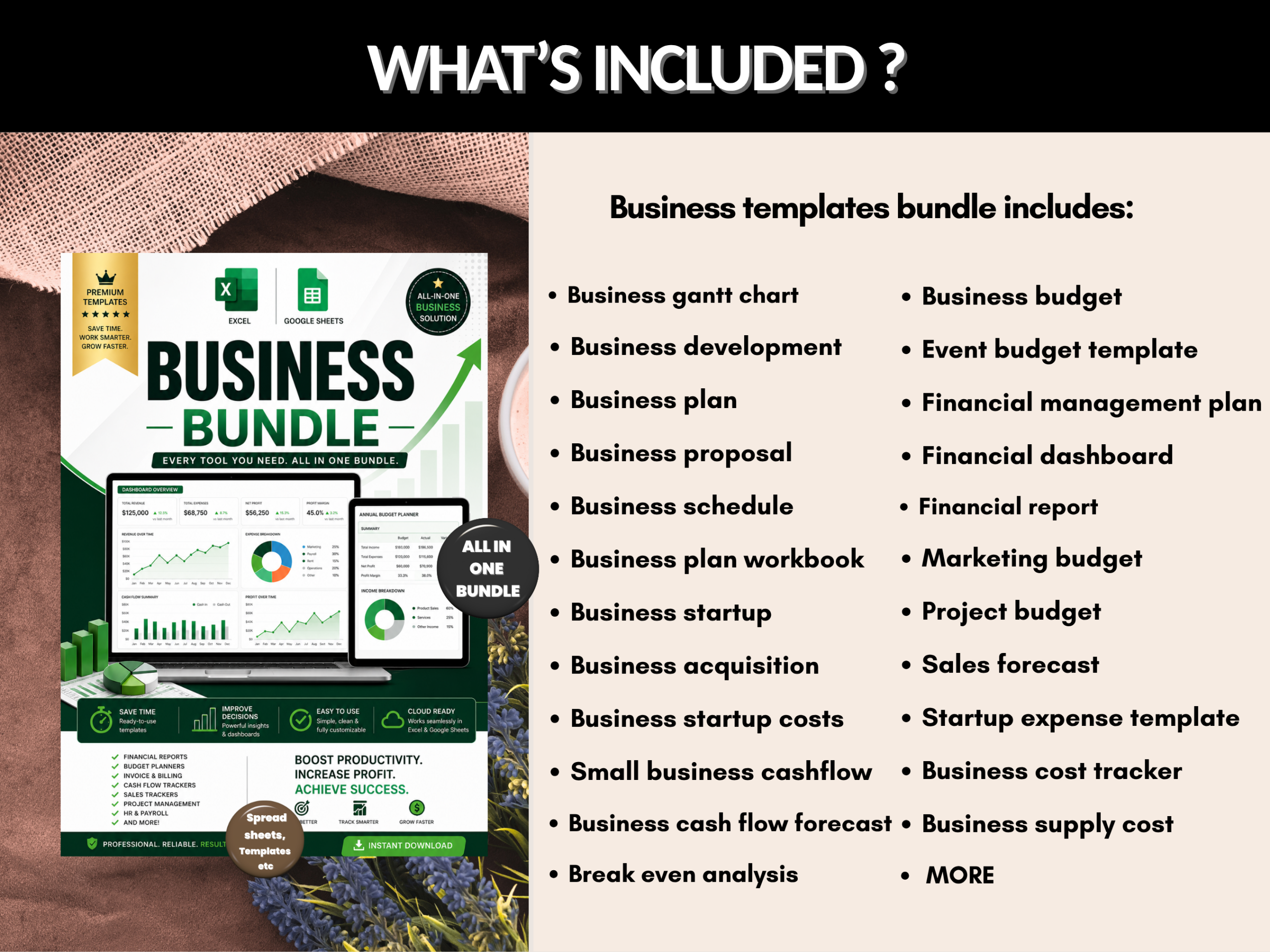 Business bundle | Excel template & Google sheets | Business plan development proposal| Business budget, startup, worksheet |  PLR MRR Rights