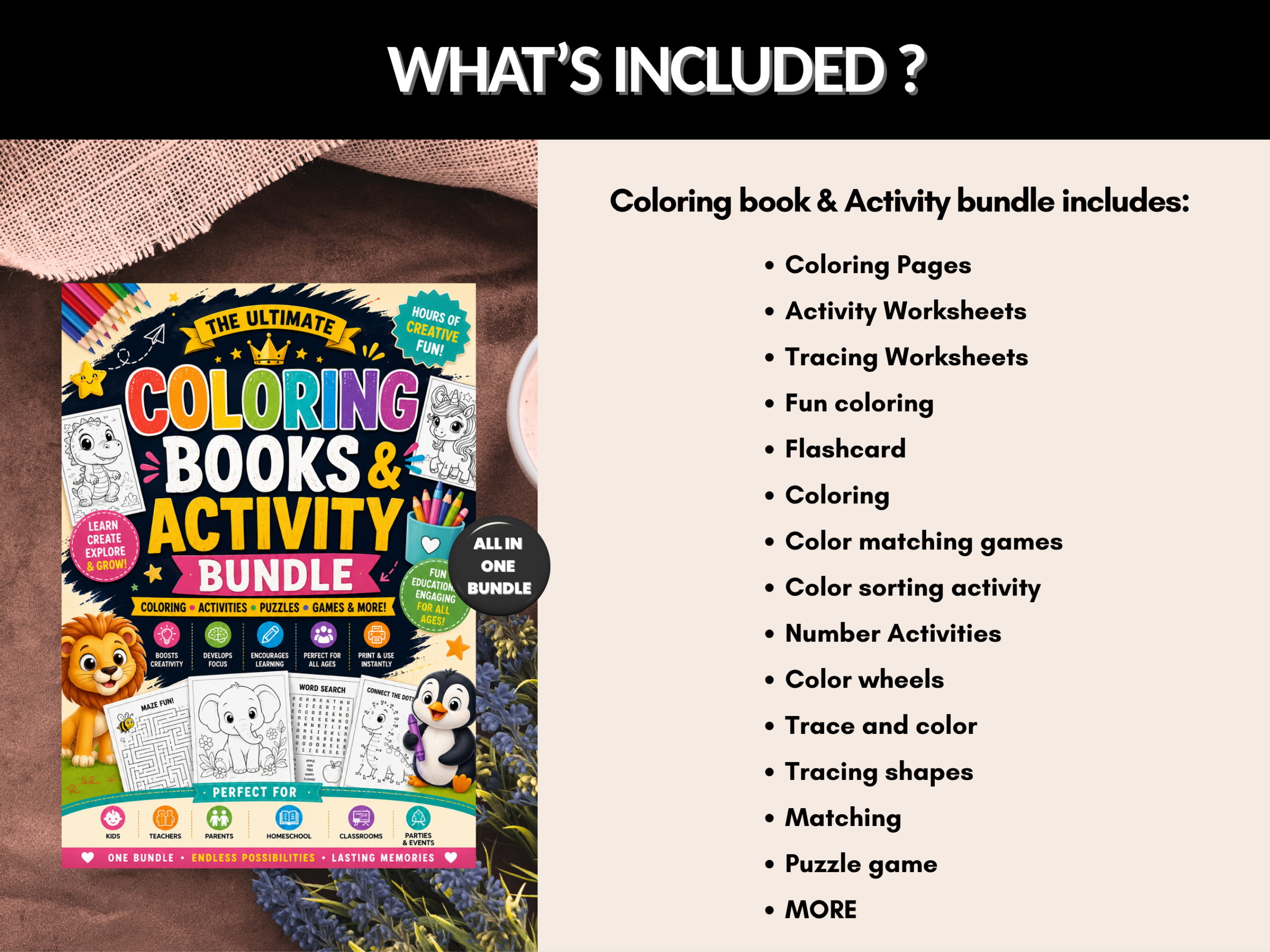 Coloring book & activity bundle | Coloring, Activity, Kids Printables, Kids Activities, Worksheet Pack, Puzzle, Trace | PLR MRR Rights