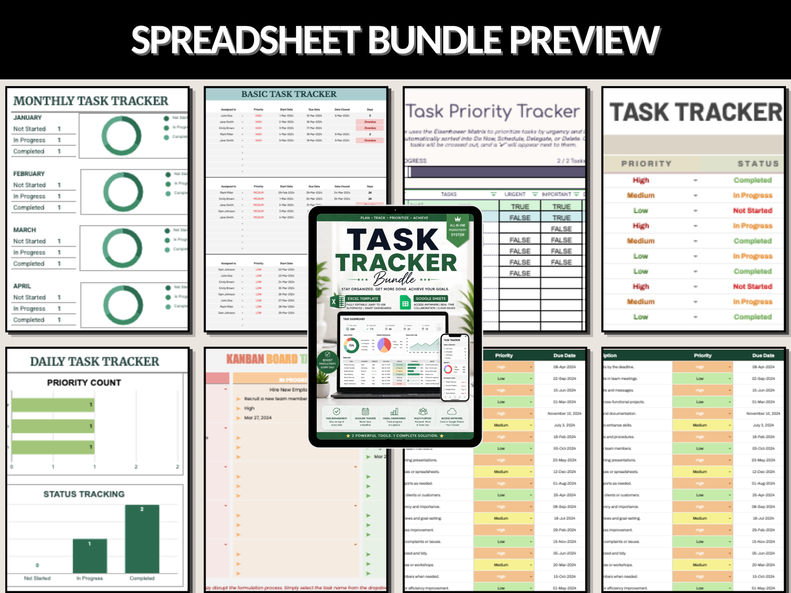 Task tracker bundle | Excel templates & google sheets | Task planner, productivity tool, Project task, task management | PLR MRR Rights