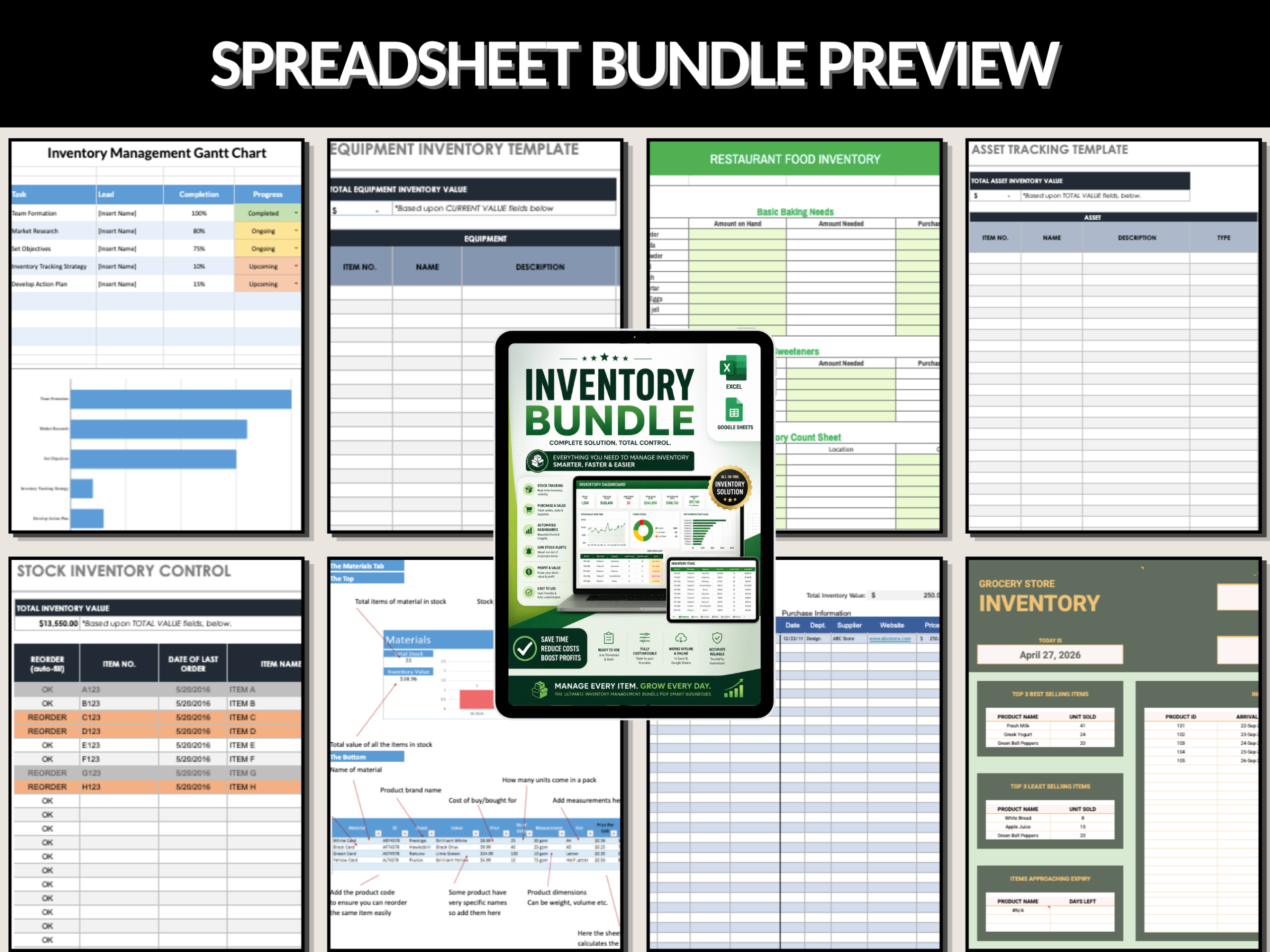 Inventory tracker bundle | Excel templates & Google sheets | Inventory control, tracker, management, excel Inventory | MRR PLR Rights
