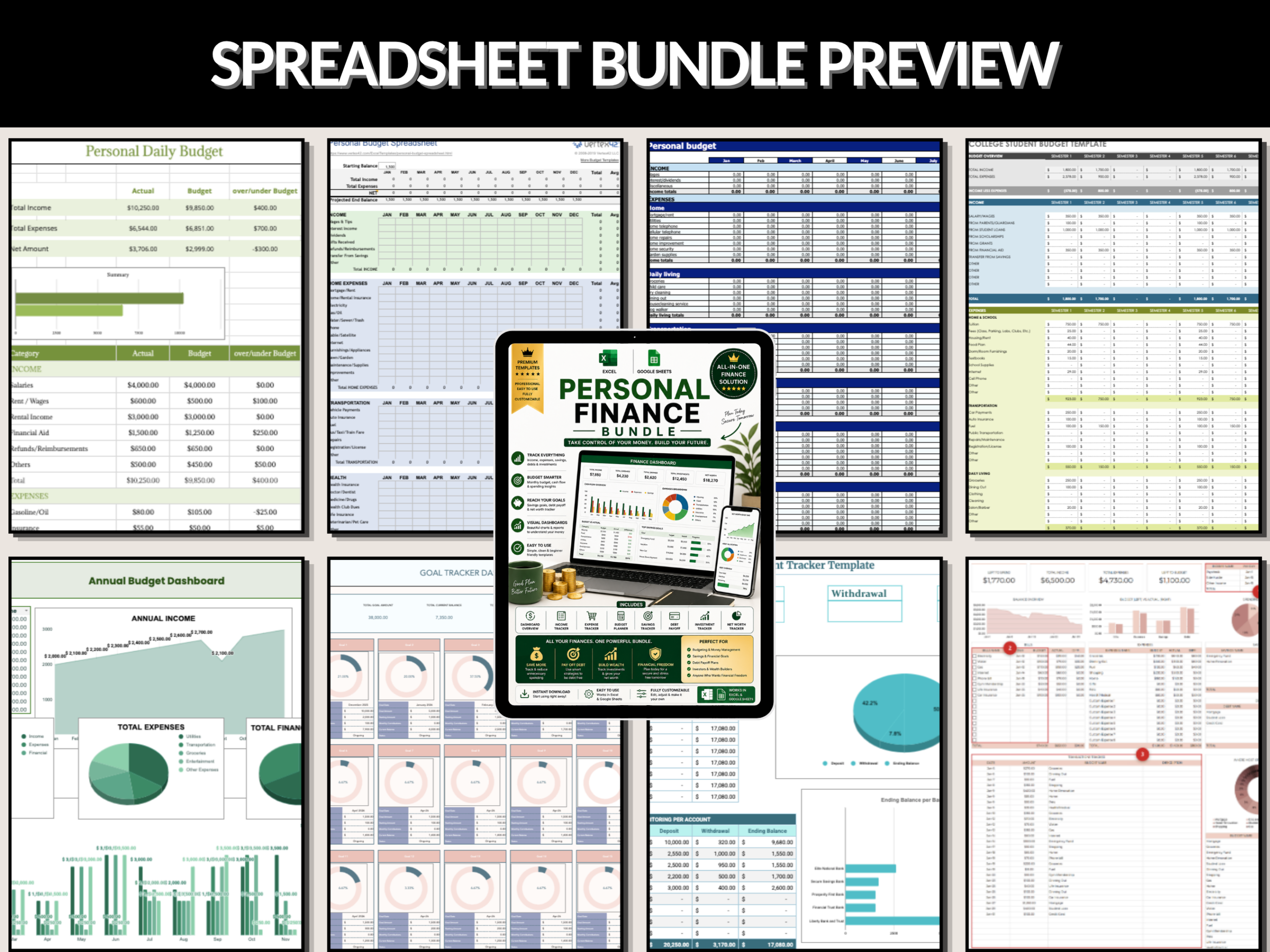 Personal finance bundle | Excel templates & Google sheets | Personal budget, tracker, Monthly, Annually, Financial goals | PLR MRR Rights
