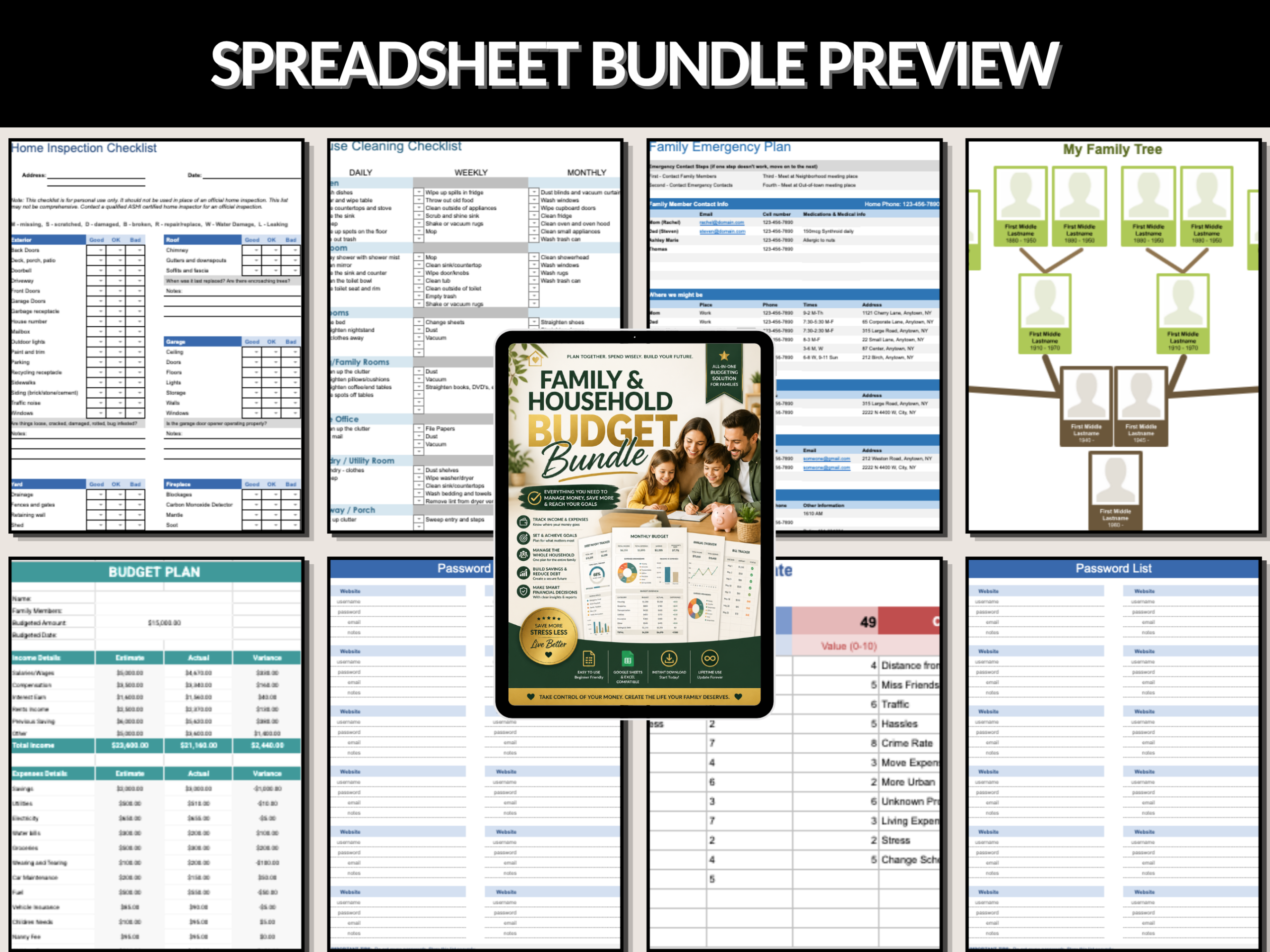 Family and household budget bundle |Excel templates & Google sheets | House budget, checklist, Family budget, Household kit | MRR PLR Rights