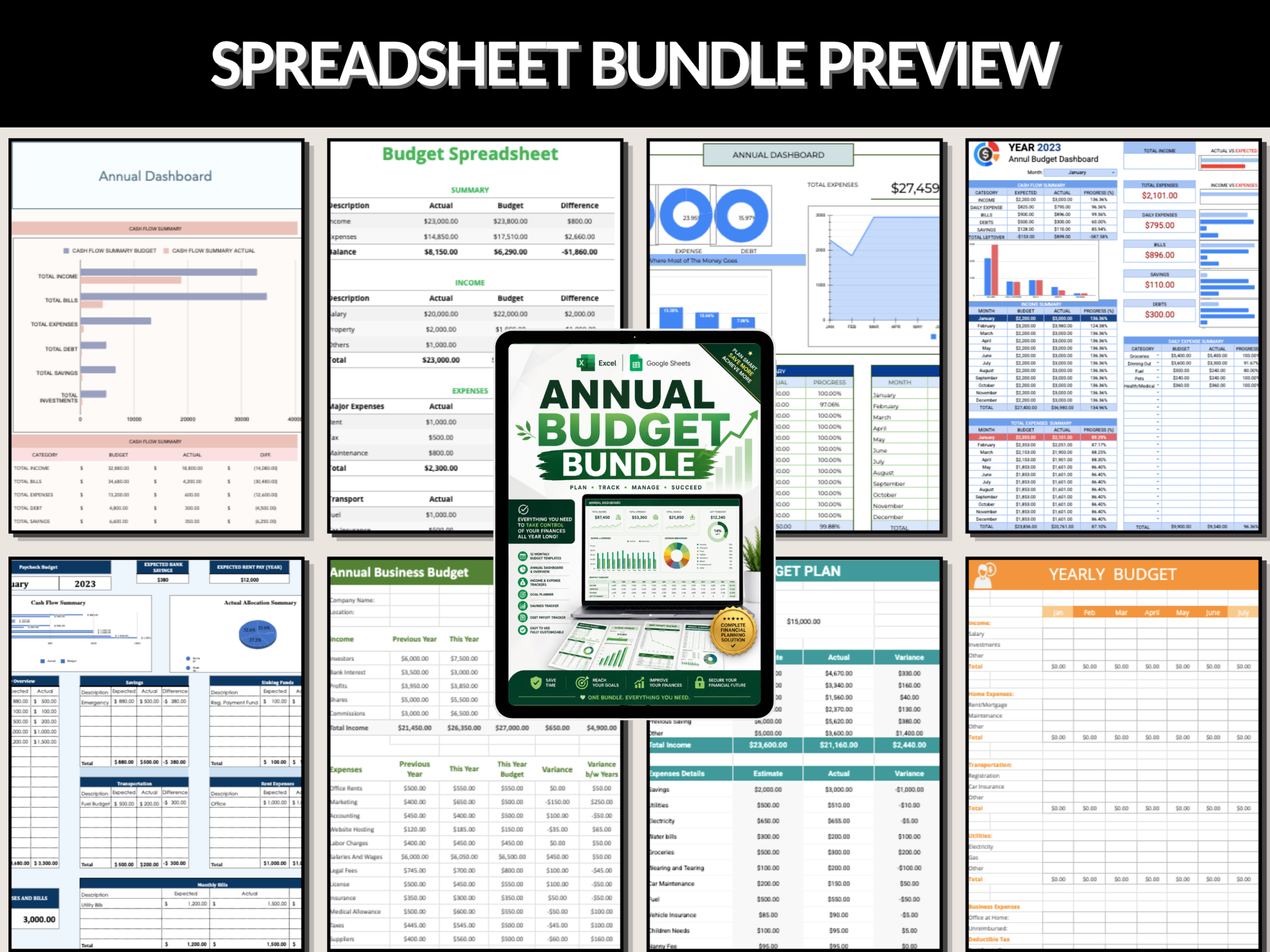 Annual budget bundle | Excel templates & Google sheets | Annual budget, tracker, dashboard, worksheet, Plan, Yearly budget | PLR MRR Rights