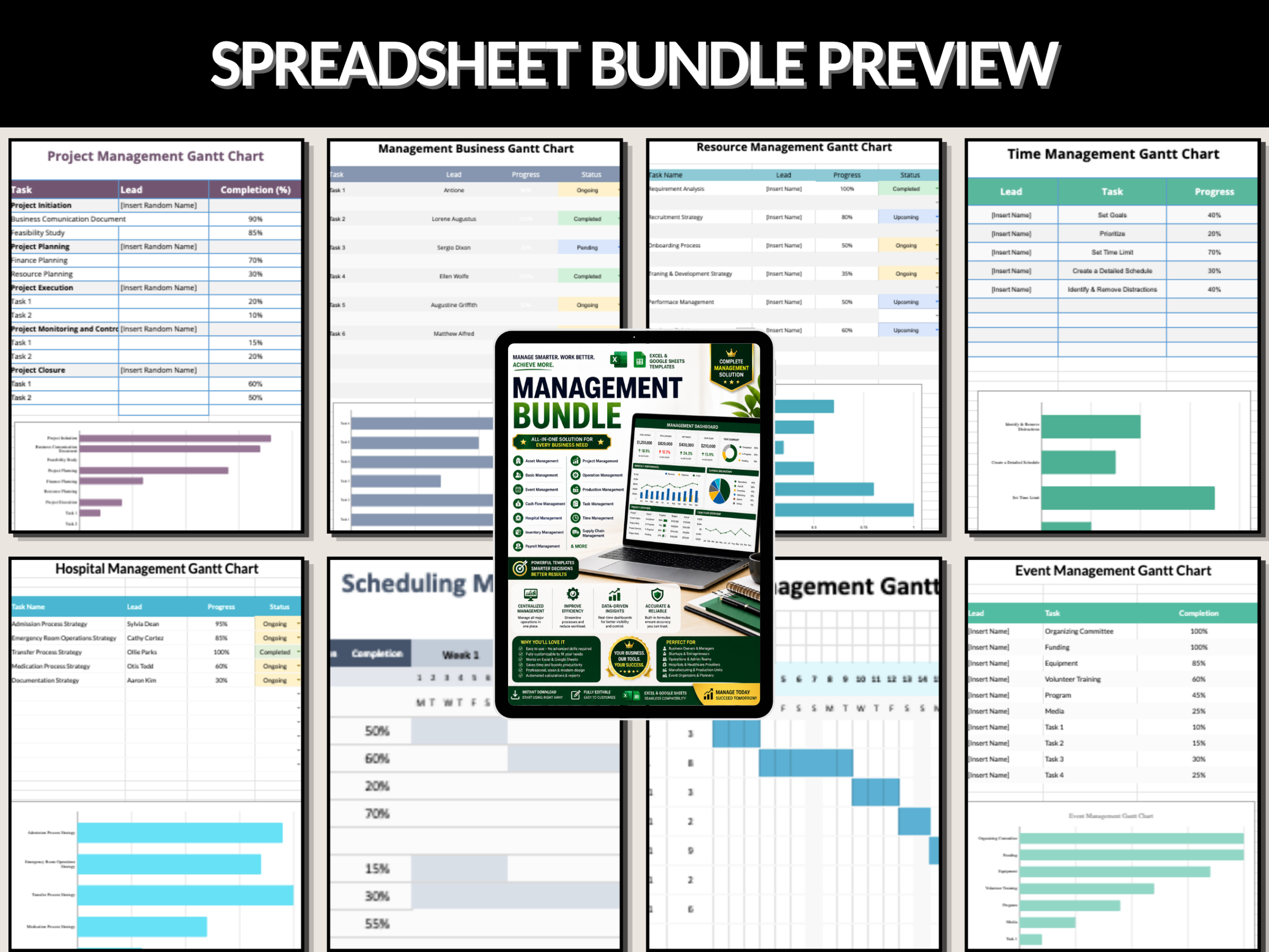 Management bundle | Excel templates & Google sheets | Project management, task, asset, inventory, supply chain management | PLR MRR Rights