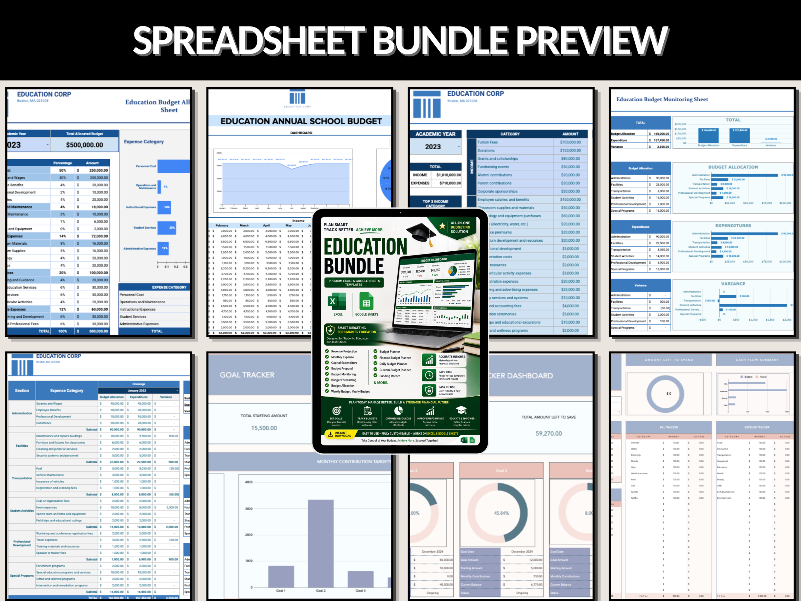 Education Budget bundle | Excel templates & google sheets | Education tracker, planner, tools, income, expense templates  | PLR MRR Rights