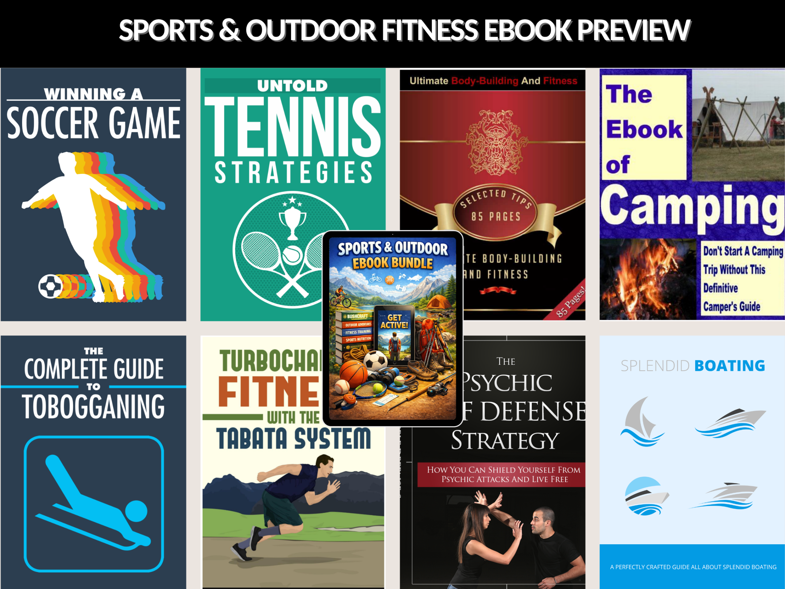 300+ Sports & Outdoor Fitness Ebook Bundle | Fitness, Adventure, Training, Camping,  Athletics, Golfs, Swimming, Skydiving| PLR MRR Rights