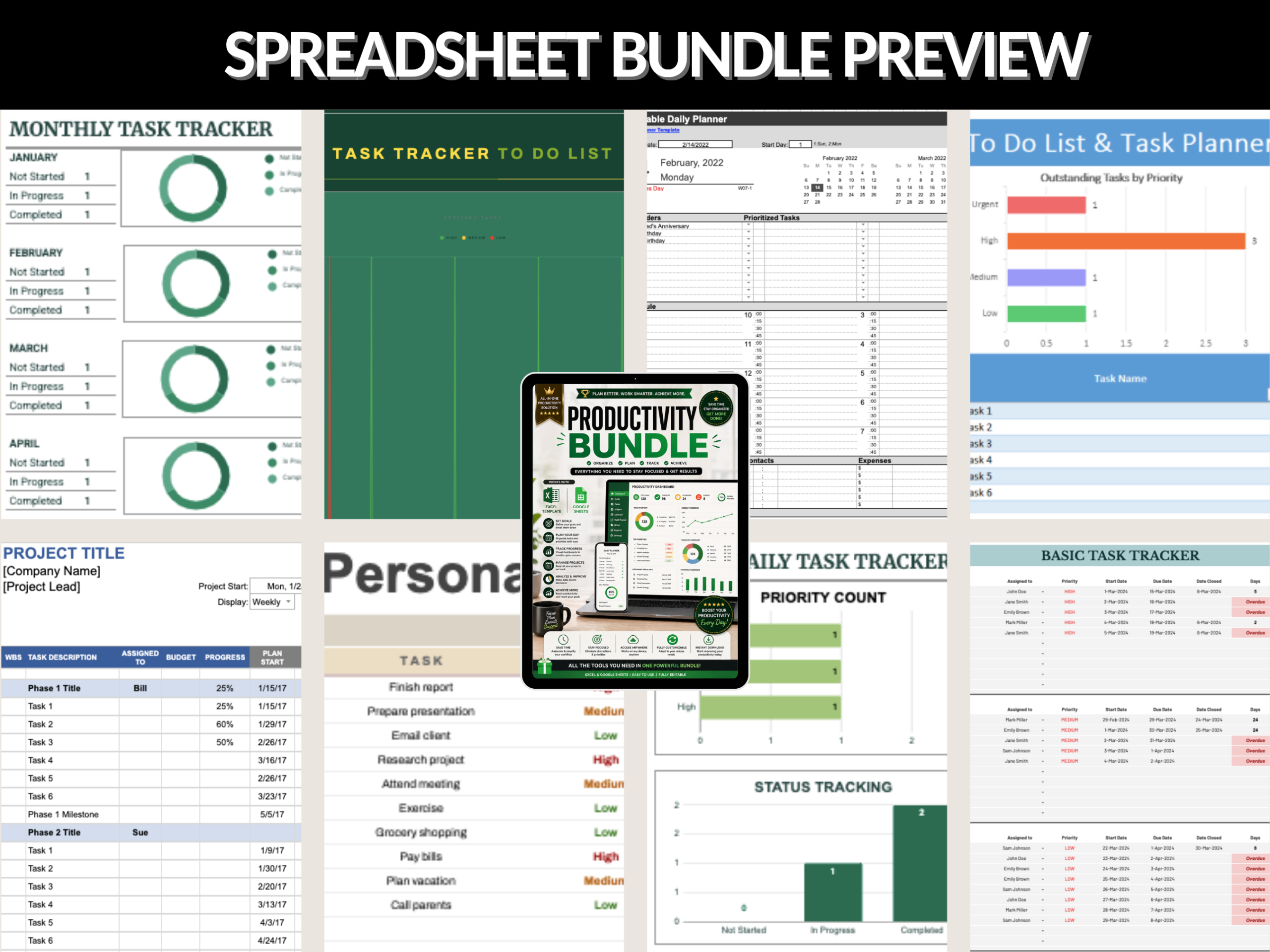 Productivity bundle | Excel templates & Google sheets | Productivity Kit, Goal tracker, habit tracker, Productivity hub | PLR MRR Rights