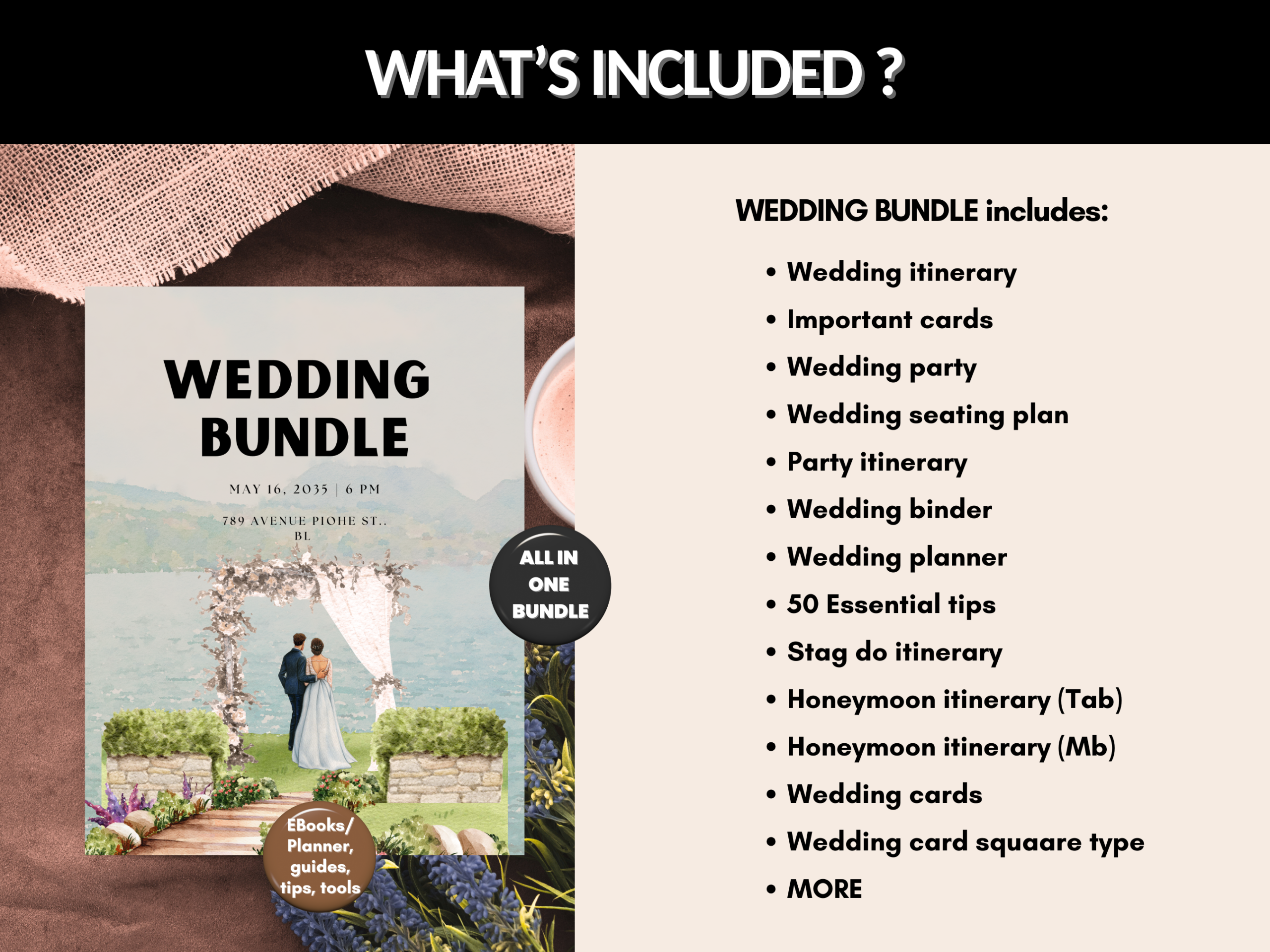 Wedding Bundle | Editable Invitations, Party, binder, seating plan, cards, honeymoon Templates |Wedding Set| MRR and PLR Rights