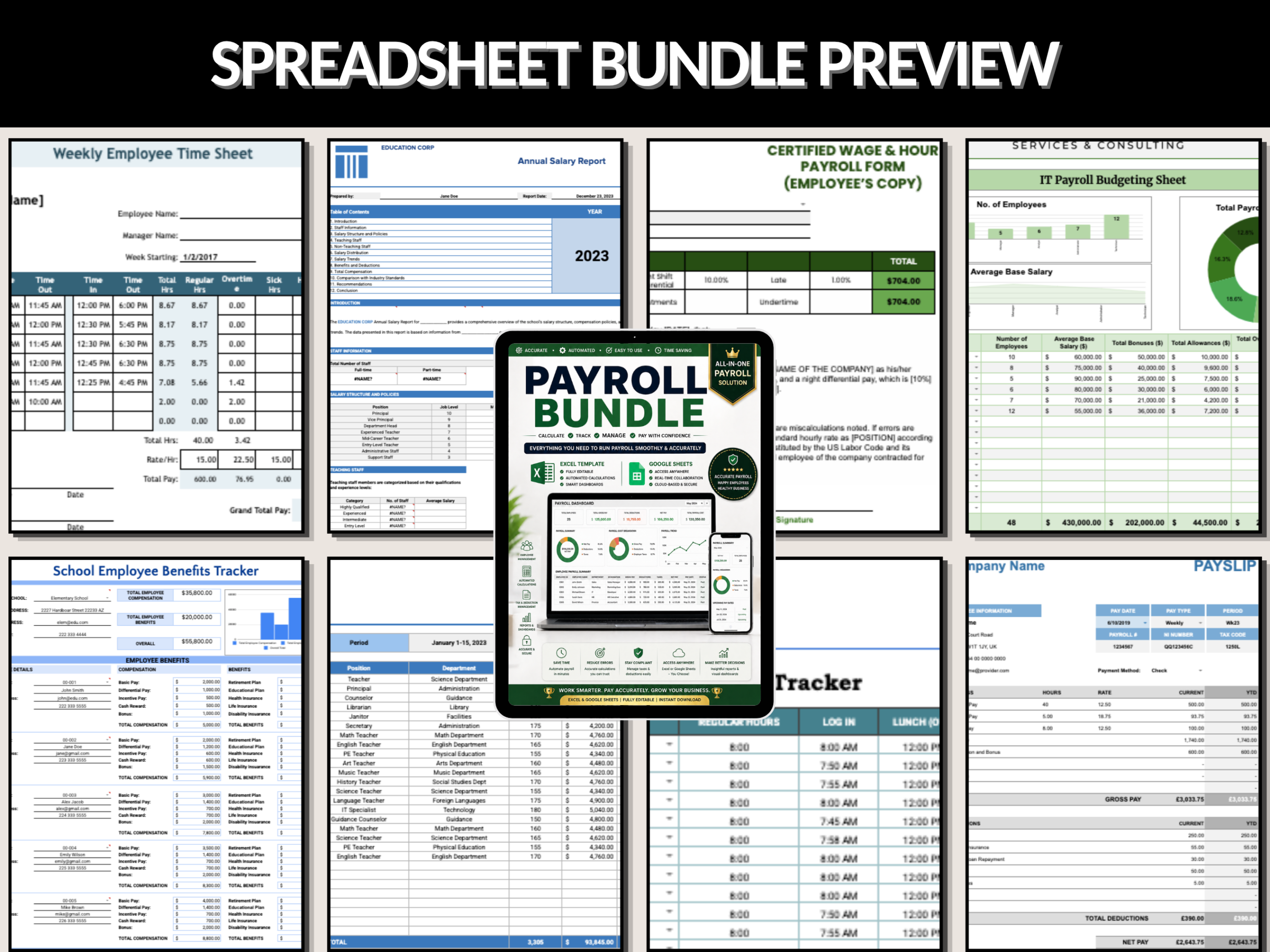 Payroll bundle | Excel templates & Google sheets | Payroll template, tracker, management, budget, check, Payslip templates | PLR MRR rights
