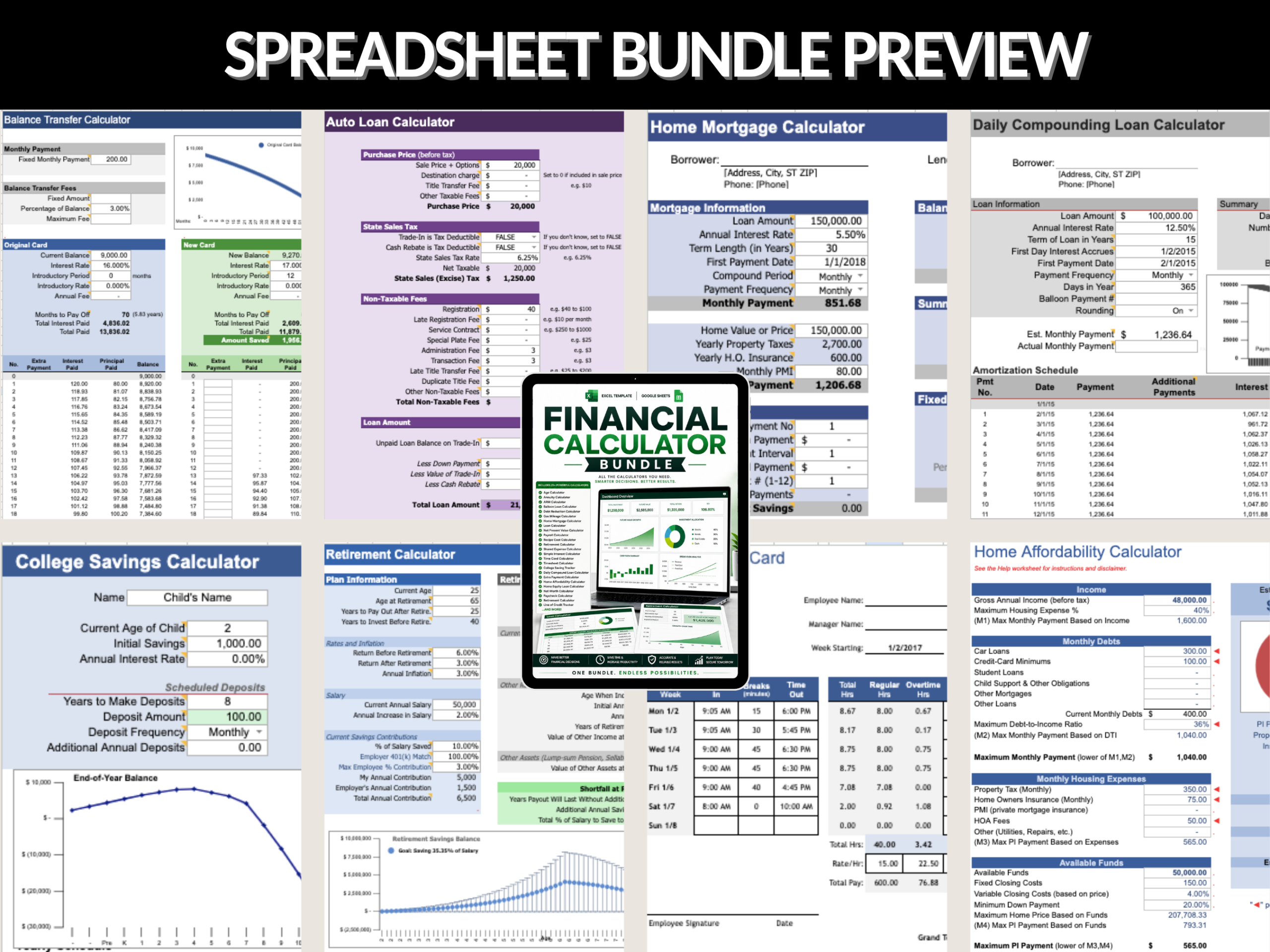 Financial calculator bundle | Excel templates & Google sheets | Finance tools, tracker, loan calculator, Retirement calculator| PLR MRR Rights