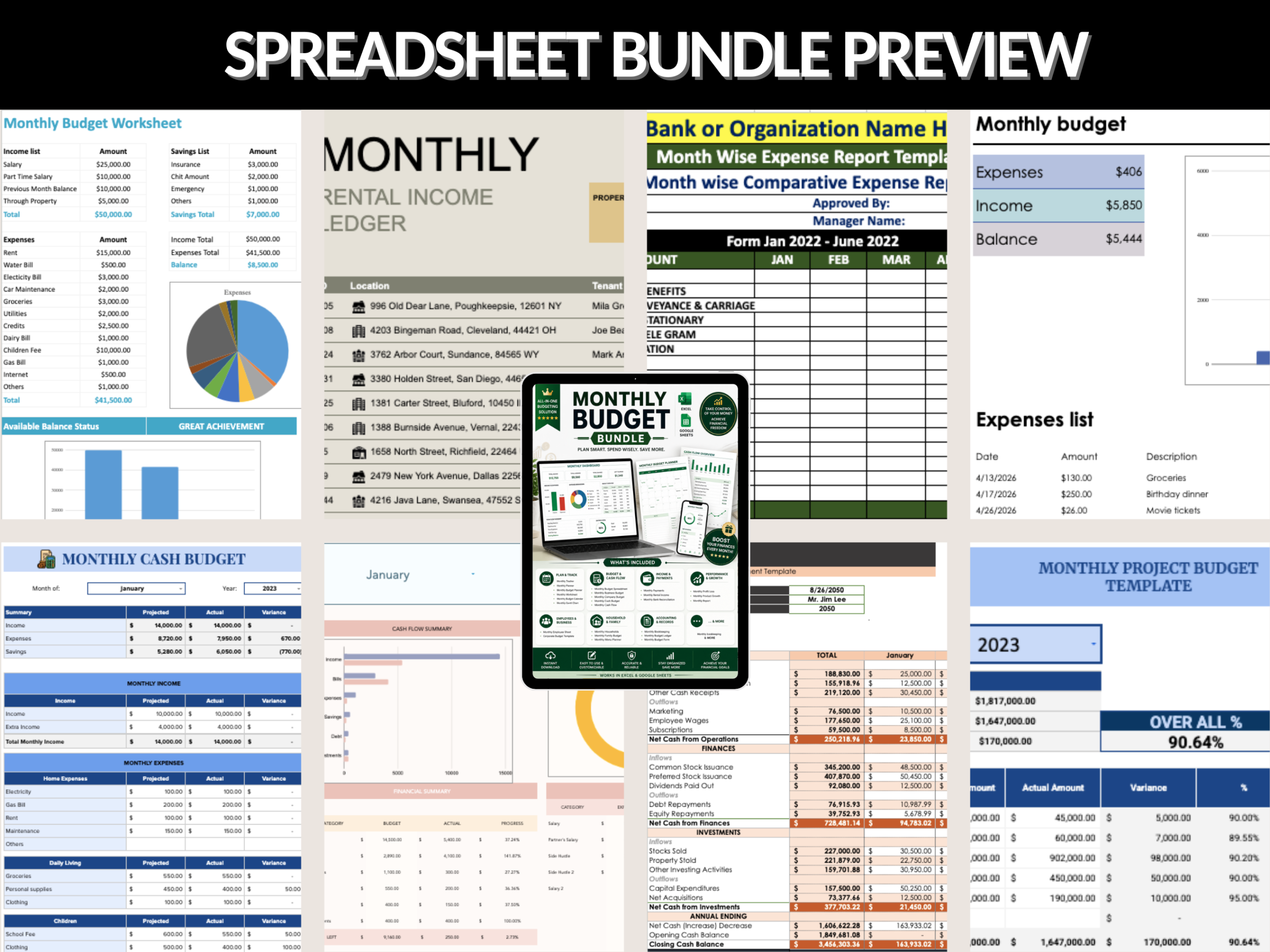 Monthly budget bundle | Excel templates & google sheets | Monthly planner, tracker, worksheet, budget, payments, cash flow| PLR MRR Rights