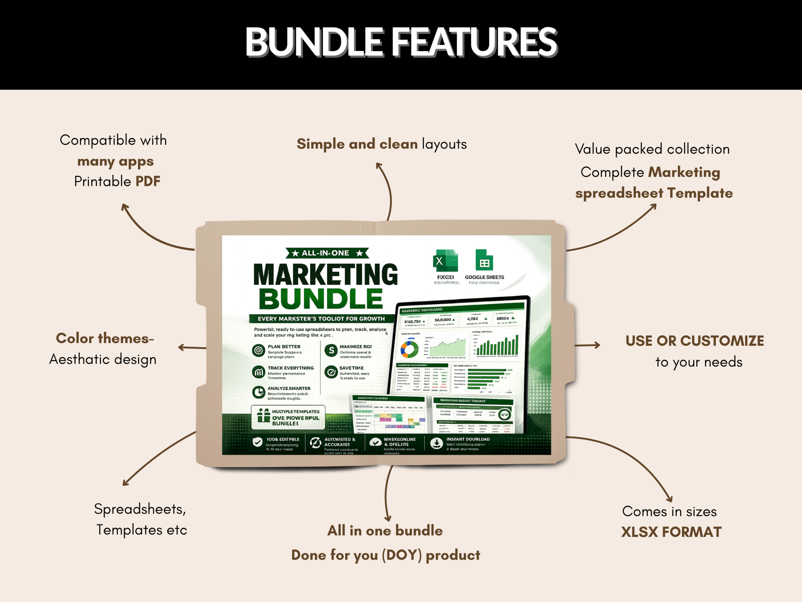 Marketing bundle | Excel templates & Google sheets | Marketing plan tracker analytics management | Marketing excel template | PLR MRR Rights
