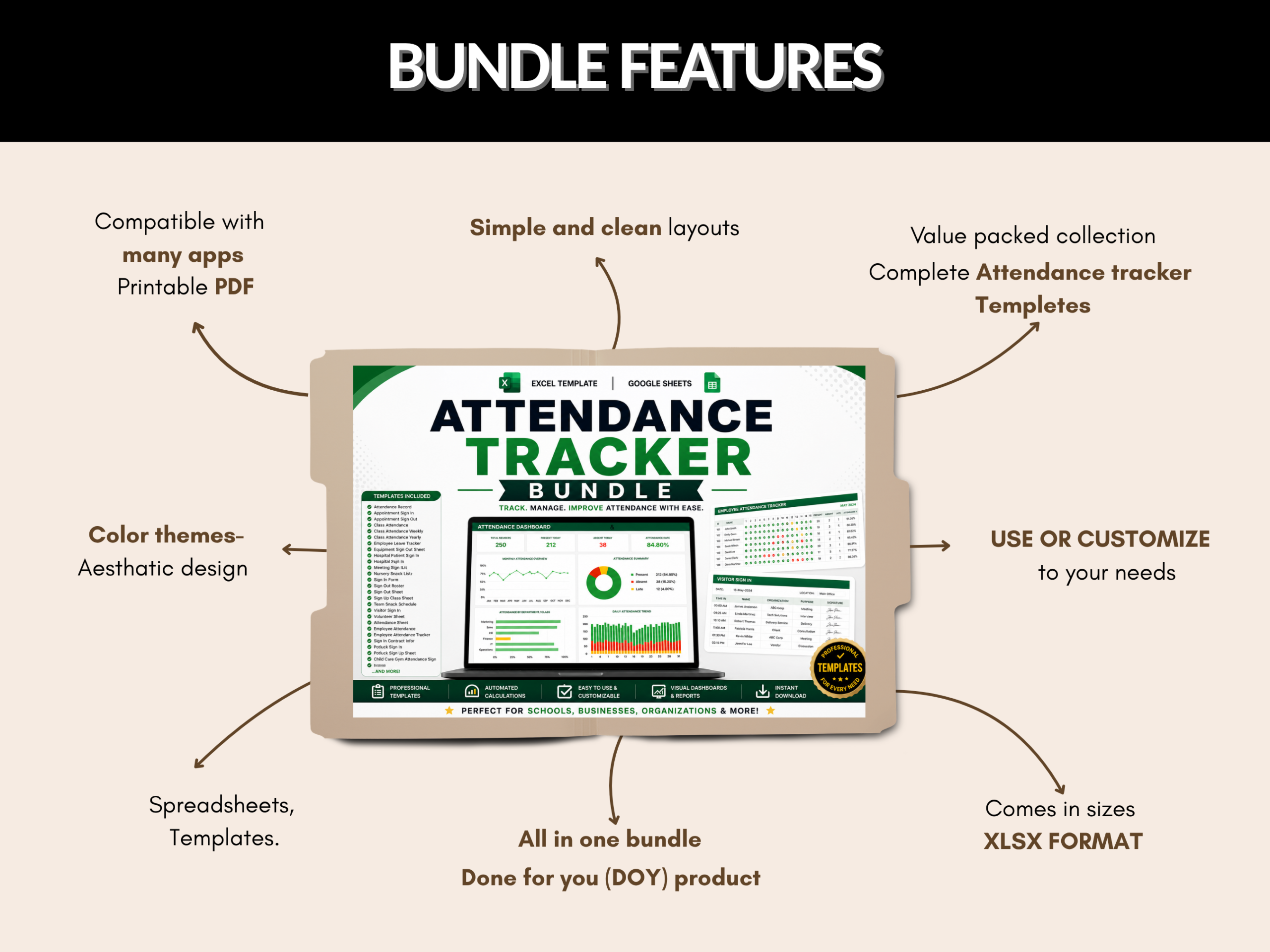 Attendance tracker bundle | Excel templates & Google sheets | Attendance record, employee, visitor login, sign in up, class  |PLR MRR Rights