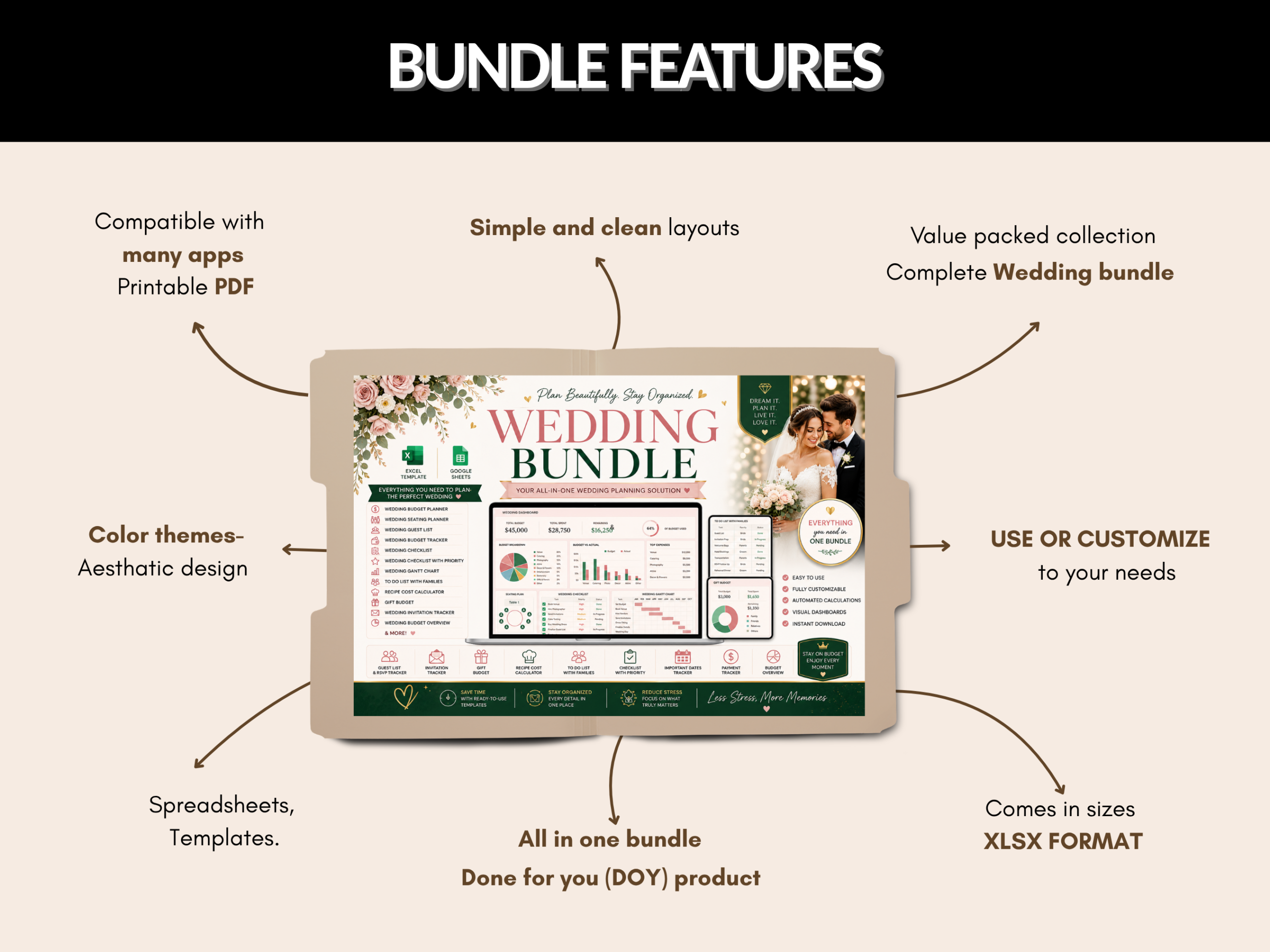 Wedding bundle | Excel templates & Google sheets | Wedding planner, budget, organiser, tracker, checklist, excel wedding | PLR MRR Rights