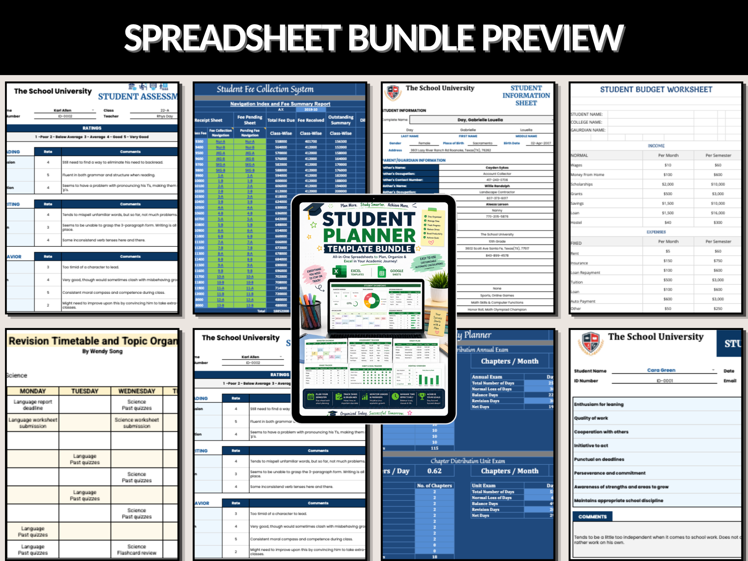 Student planner bundle | Excel template & Google sheets | Study planner, college, school, student tracker, student dashboard| PLR MRR Rights