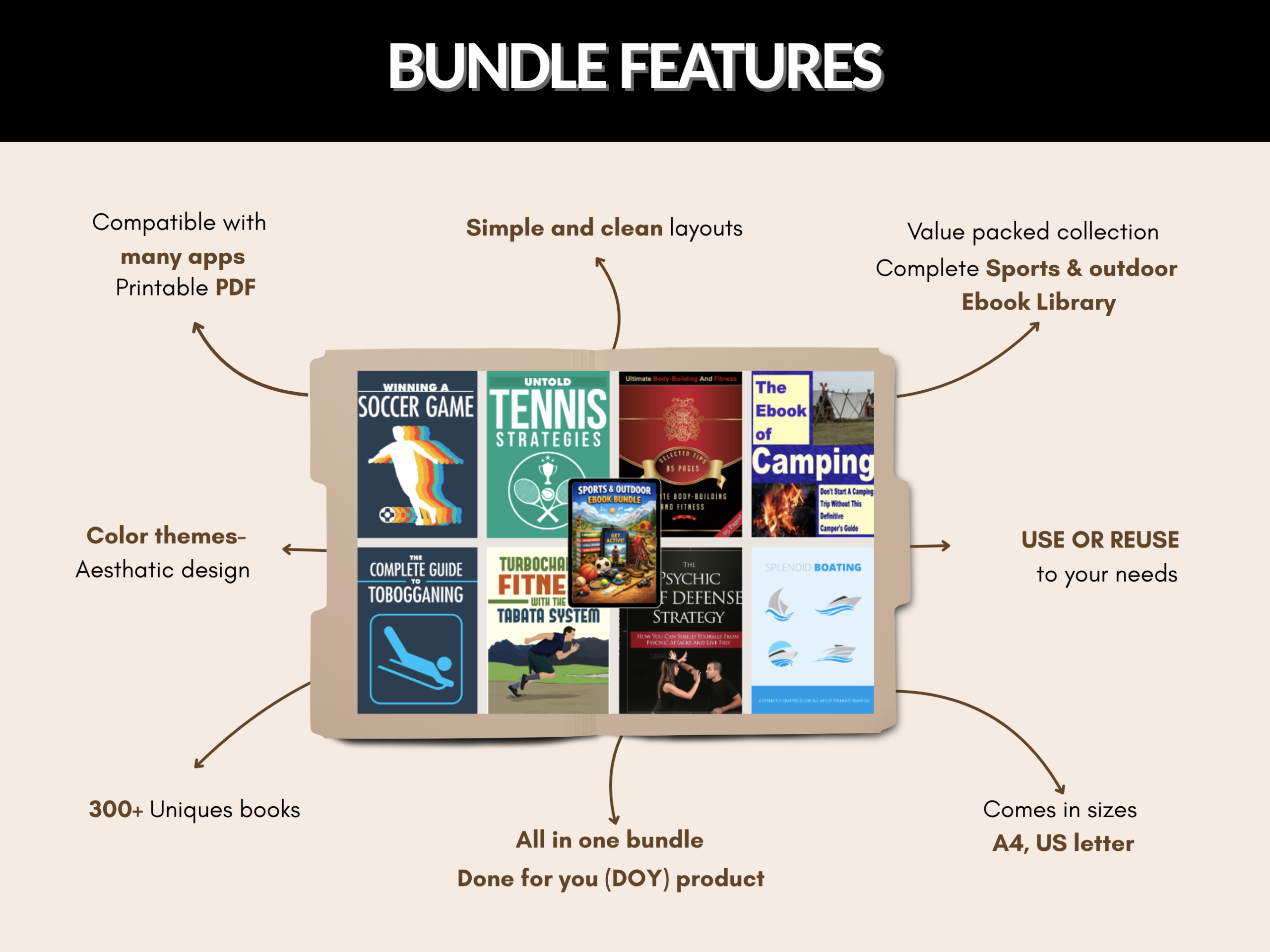 300+ Sports & Outdoor Fitness Ebook Bundle | Fitness, Adventure, Training, Camping,  Athletics, Golfs, Swimming, Skydiving| PLR MRR Rights