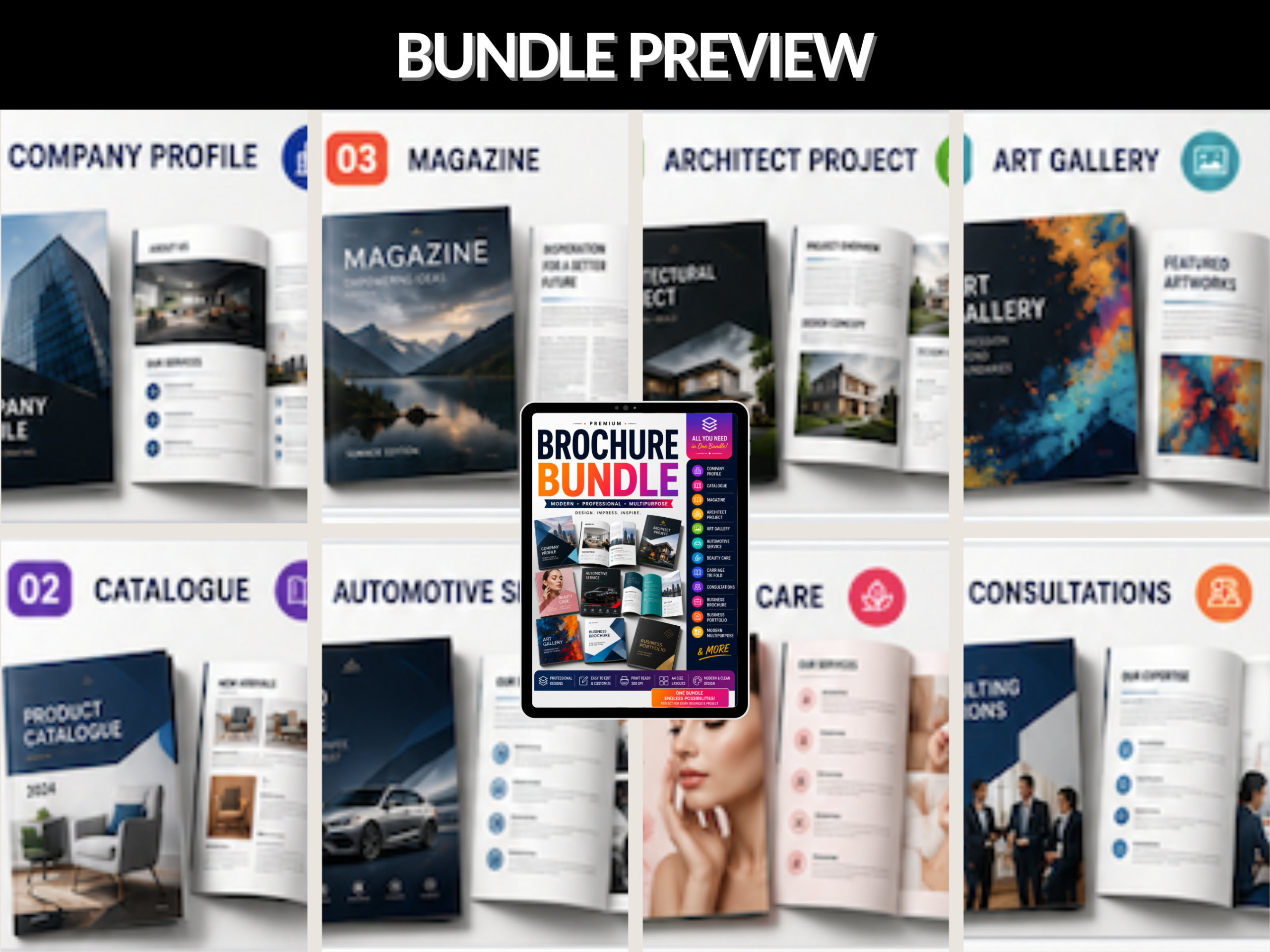 Brochure bundle | Business Brochure, Company Profile, Catalogue Design, Modern Brochure, Editable Layout, Digital Download | PLR MRR Rights