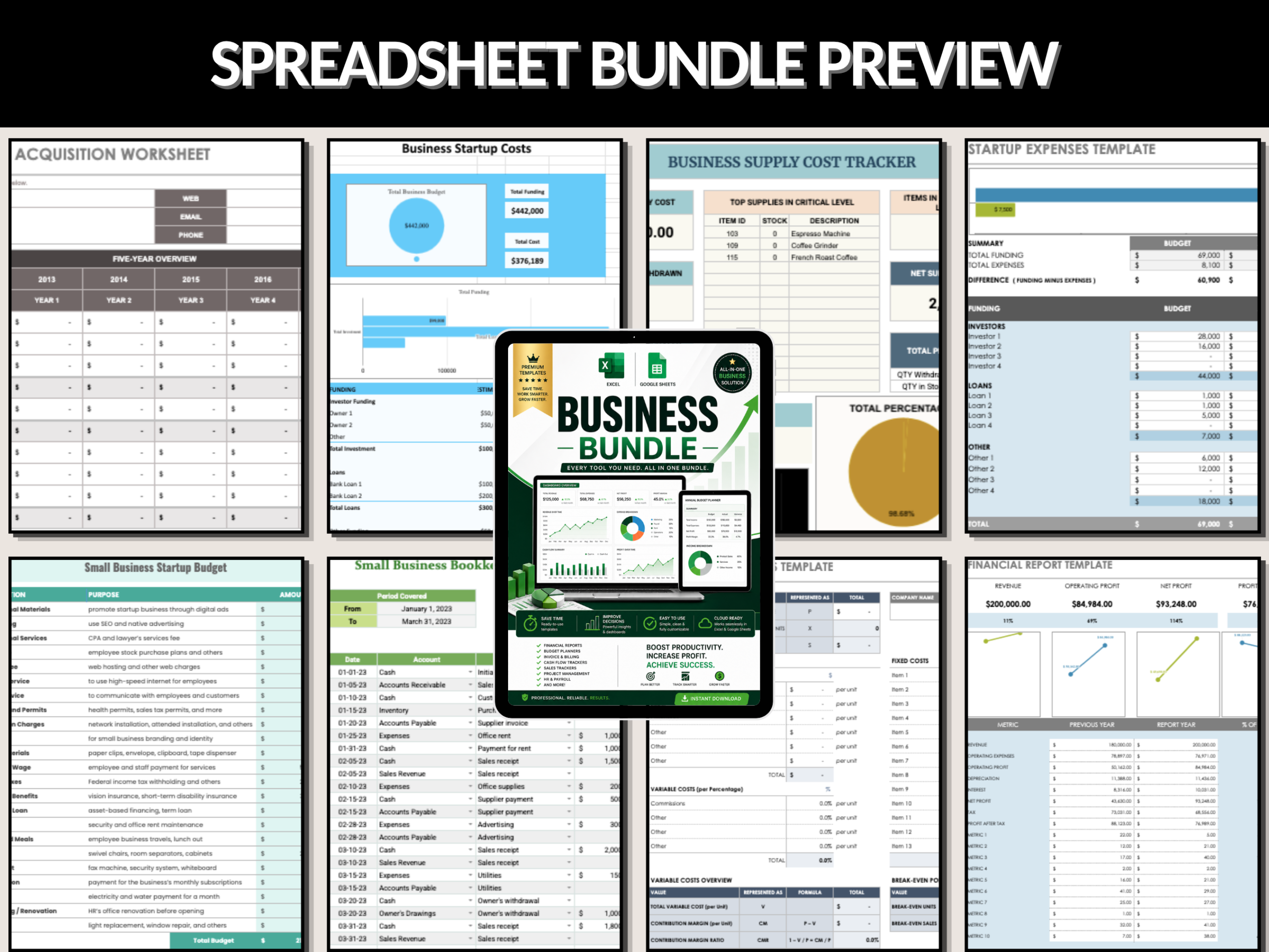 Business bundle | Excel template & Google sheets | Business plan development proposal| Business budget, startup, worksheet |  PLR MRR Rights