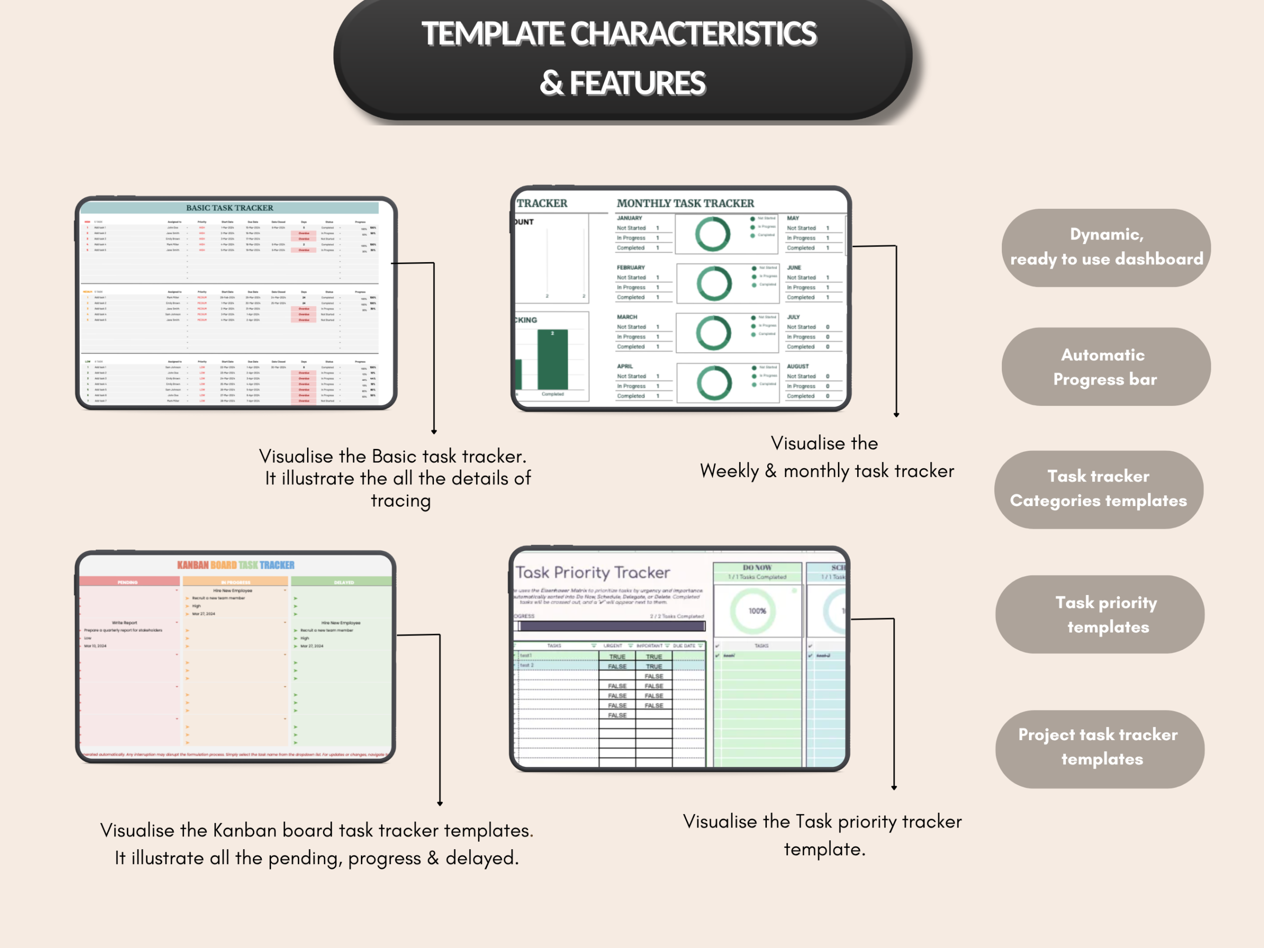 Task tracker bundle | Excel templates & google sheets | Task planner, productivity tool, Project task, task management | PLR MRR Rights
