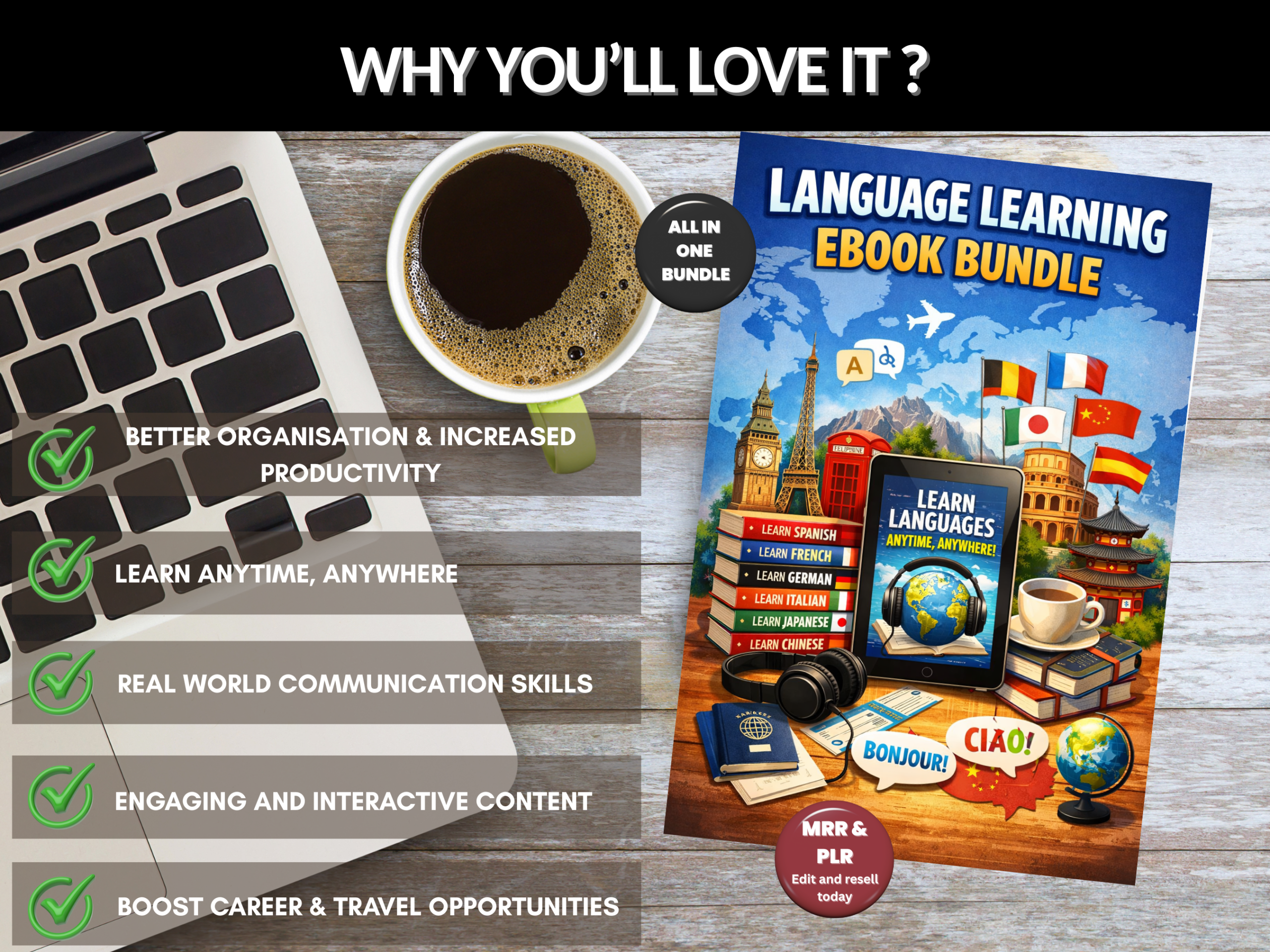 Language learning ebook bundle | Vocabulary Workbook, Digital Language Learning Planner, Any Language Learning Planner ipad | PLR MRR Rights