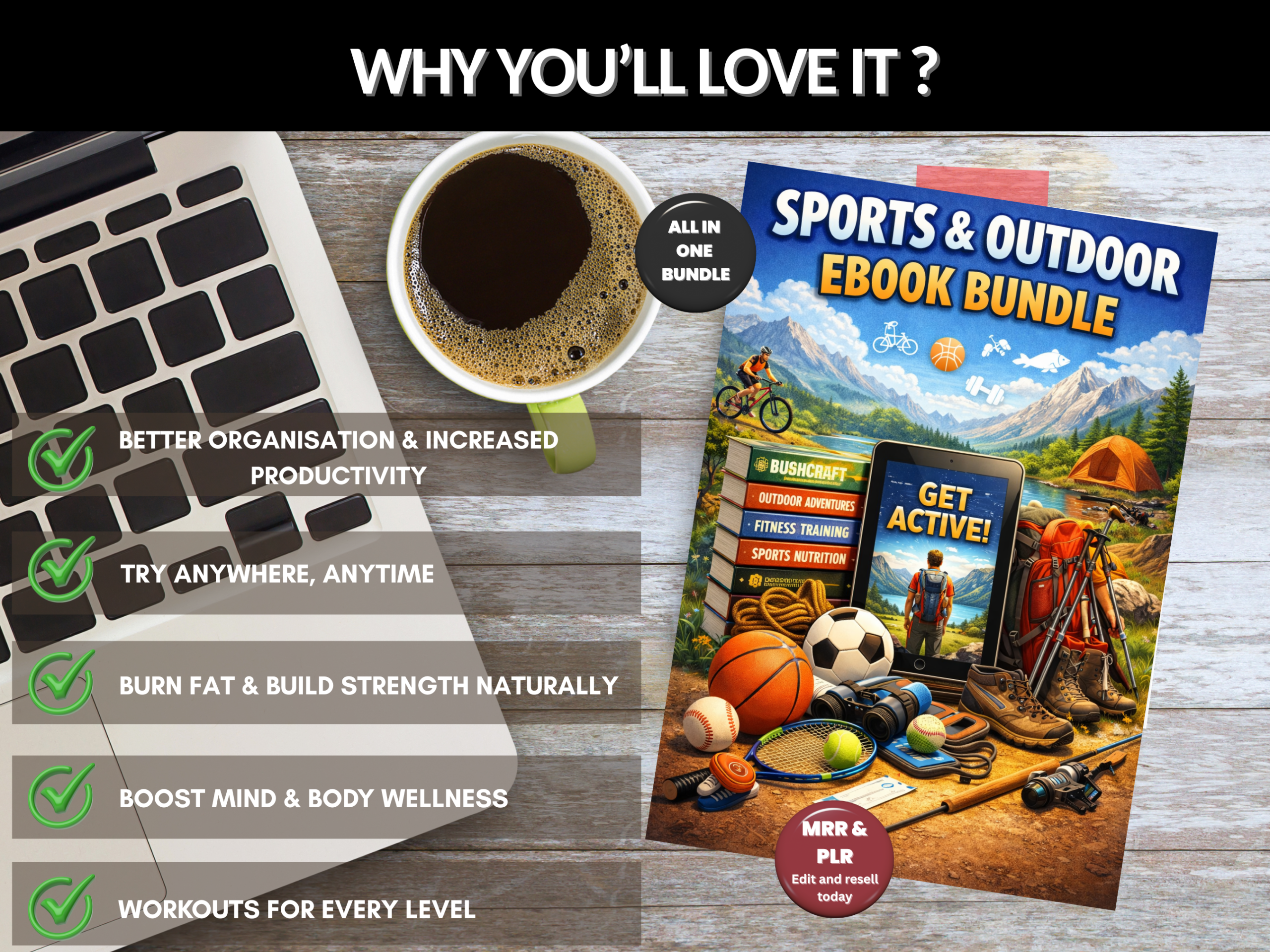 300+ Sports & Outdoor Fitness Ebook Bundle | Fitness, Adventure, Training, Camping,  Athletics, Golfs, Swimming, Skydiving| PLR MRR Rights