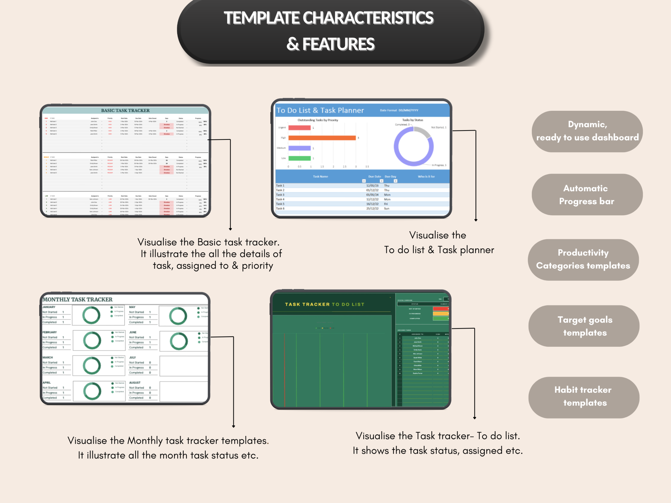 Productivity bundle | Excel templates & Google sheets | Productivity Kit, Goal tracker, habit tracker, Productivity hub | PLR MRR Rights