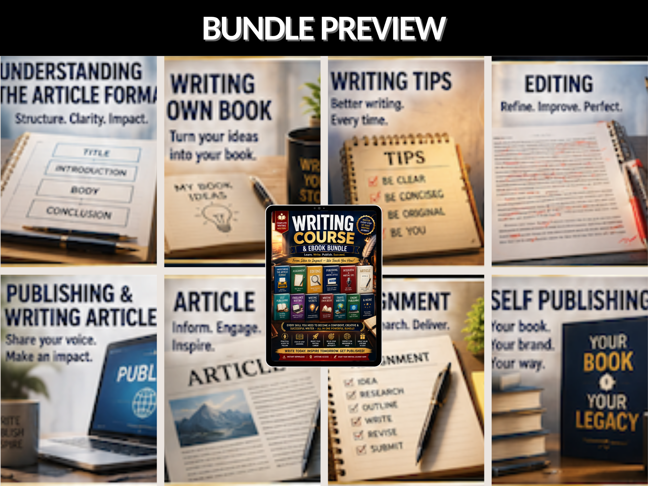 Writing course bundle | Writing ebook | Publishing ebook | Writing tips, resources | publishing | Article writing | PLR MRR Rights