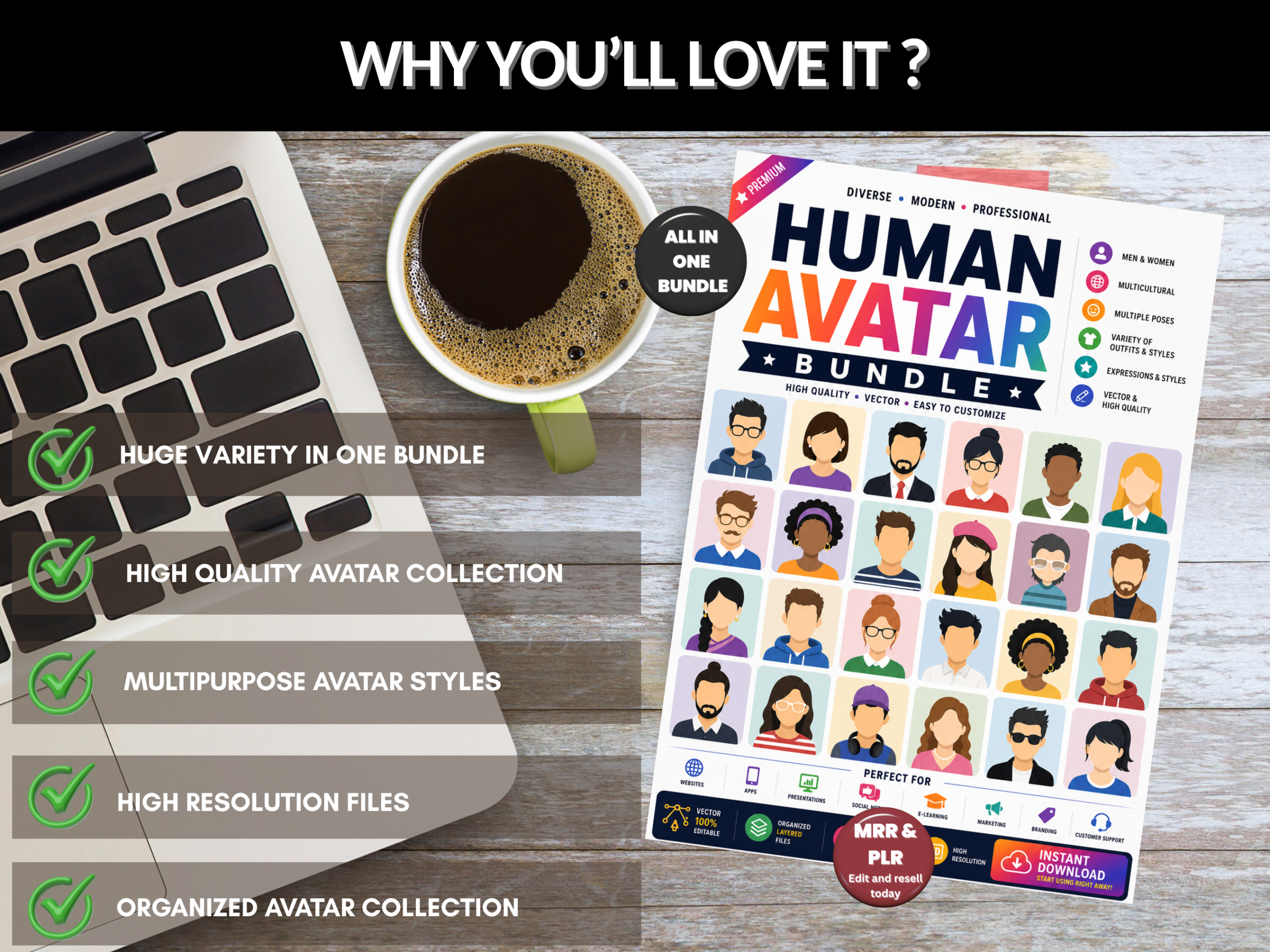 Human avatar bundle | Human Avatar, Avatar Pack, Cartoon Avatar, Vector Avatar, Character Pack, Digital Avatar, UI Avatar | PLR MRR Rights