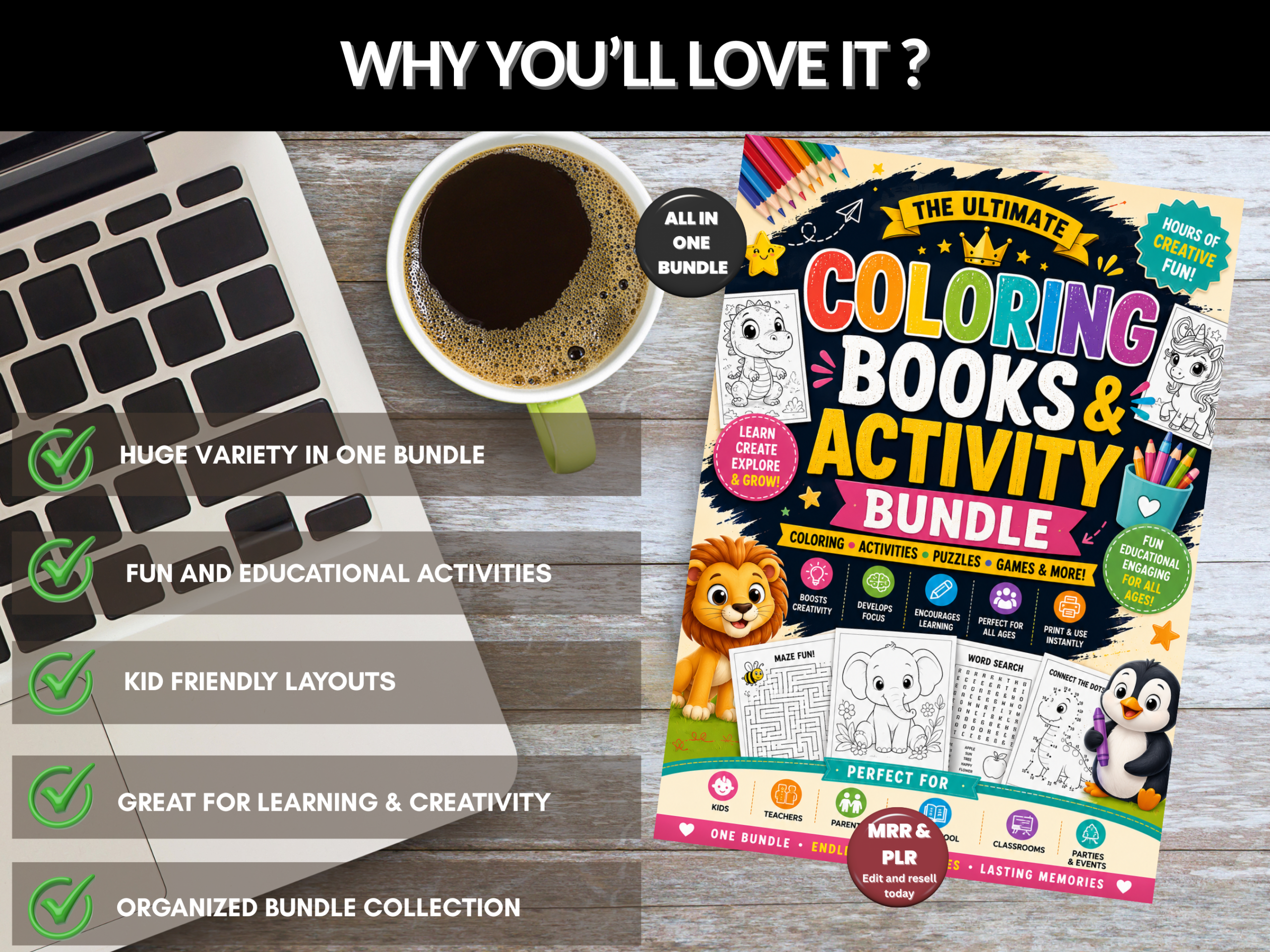 Coloring book & activity bundle | Coloring, Activity, Kids Printables, Kids Activities, Worksheet Pack, Puzzle, Trace | PLR MRR Rights