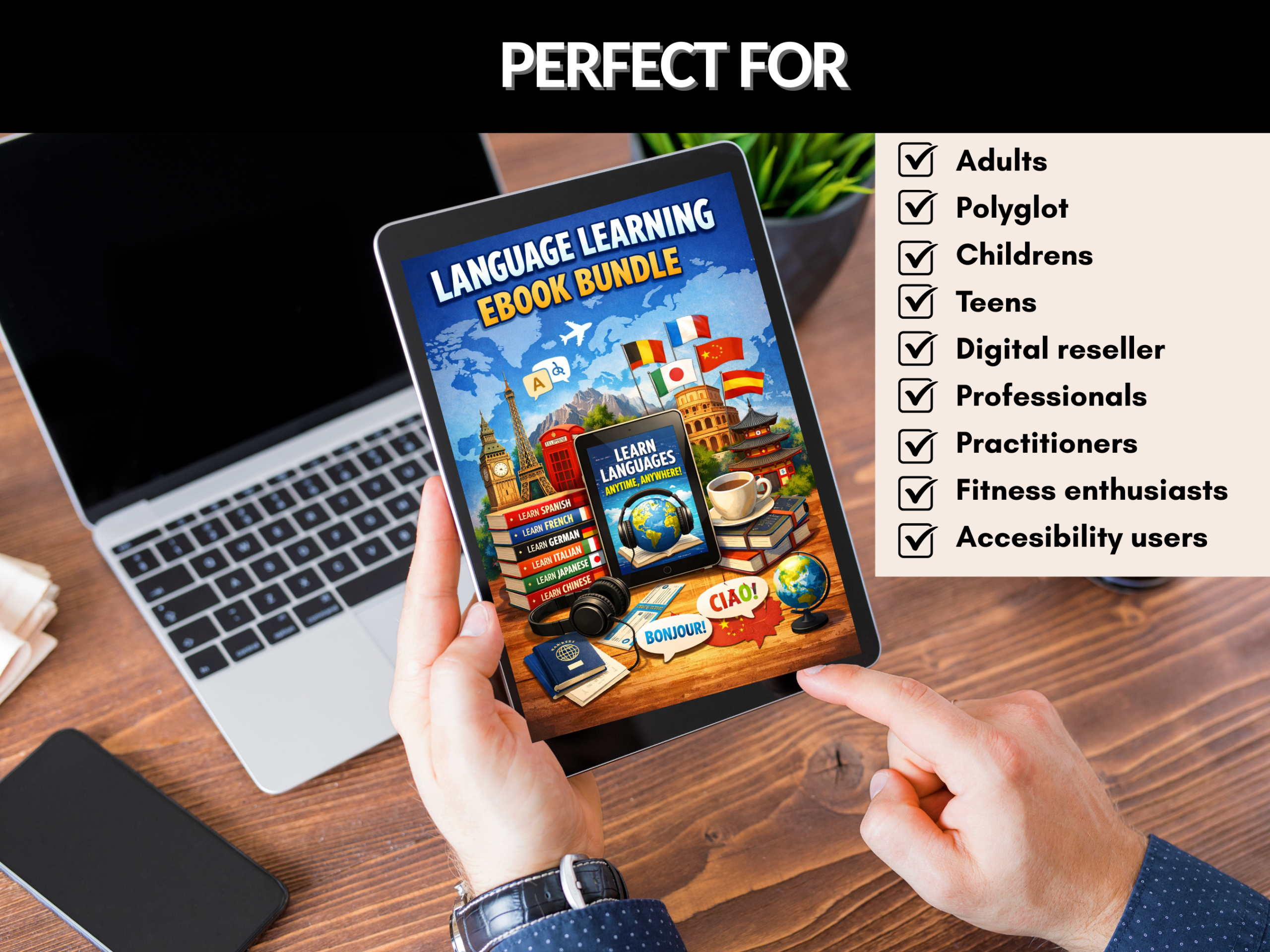 Language learning ebook bundle | Vocabulary Workbook, Digital Language Learning Planner, Any Language Learning Planner ipad | PLR MRR Rights
