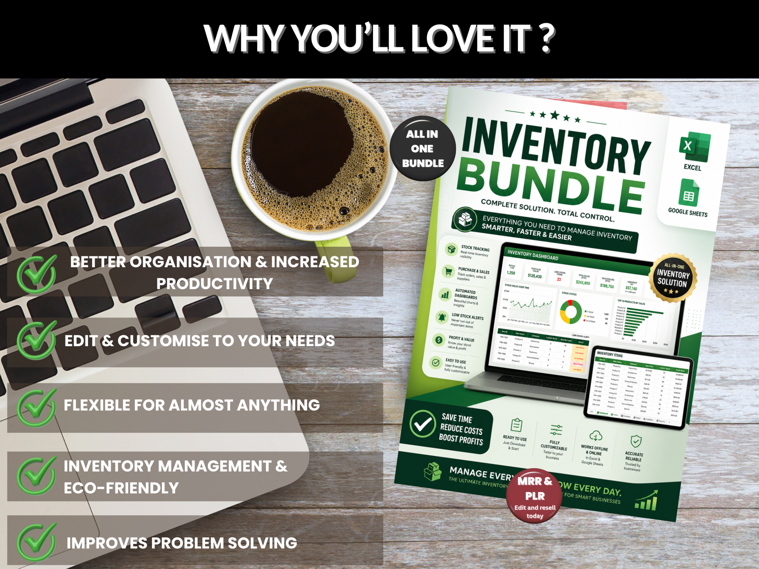 Inventory tracker bundle | Excel templates & Google sheets | Inventory control, tracker, management, excel Inventory | MRR PLR Rights