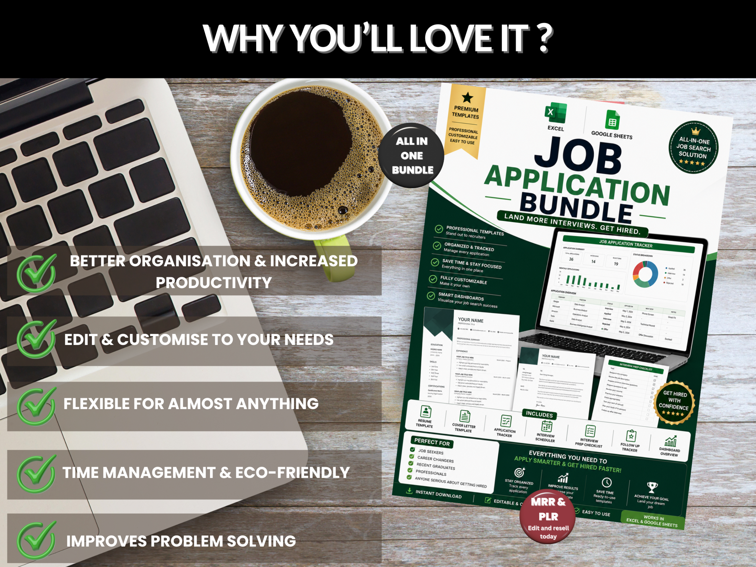 Job application tracker bundle |Excel templates & Google sheets | Job tracker, decision matrix, application form, Job seeker| PLR MRR Rights