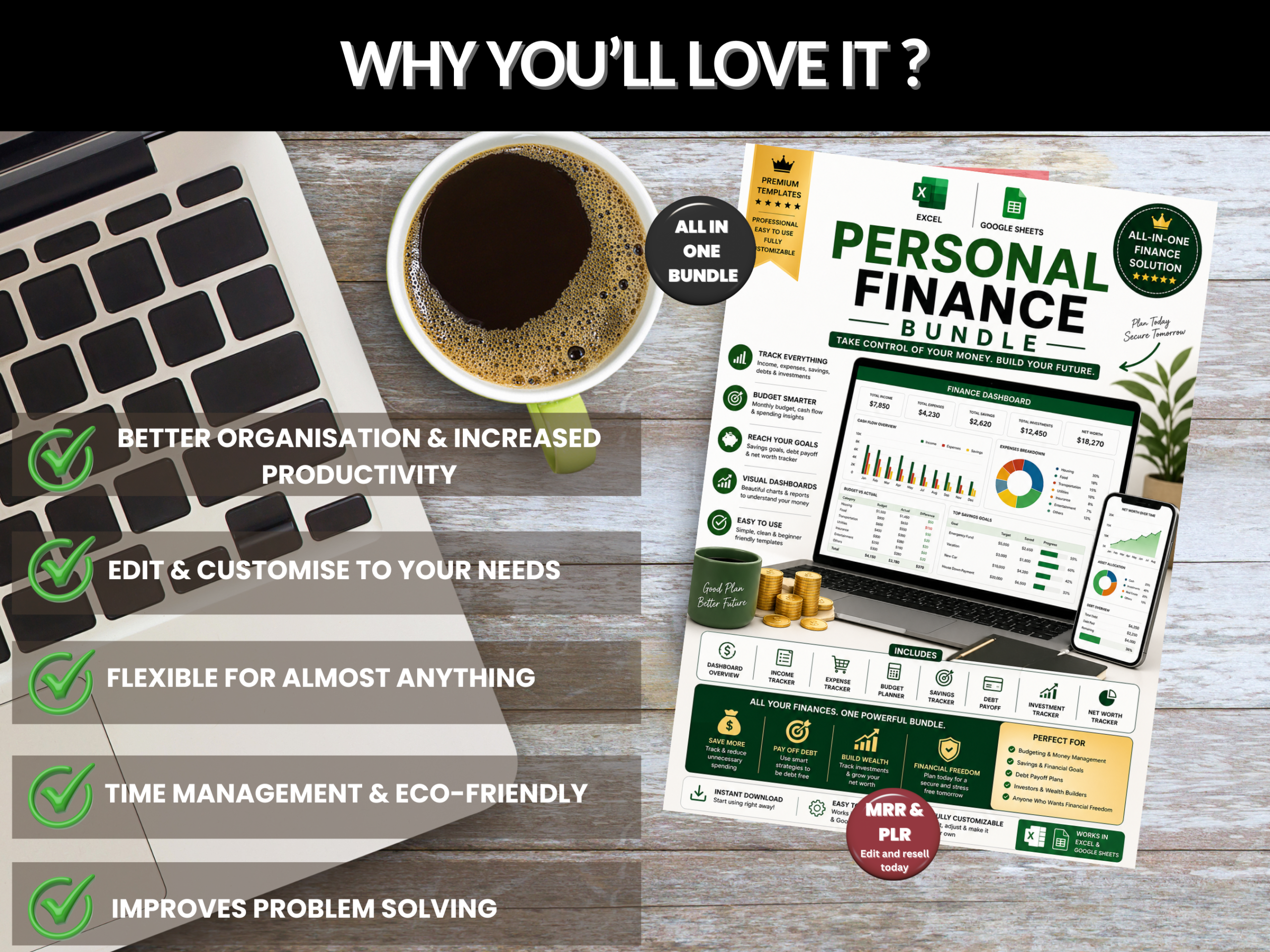 Personal finance bundle | Excel templates & Google sheets | Personal budget, tracker, Monthly, Annually, Financial goals | PLR MRR Rights