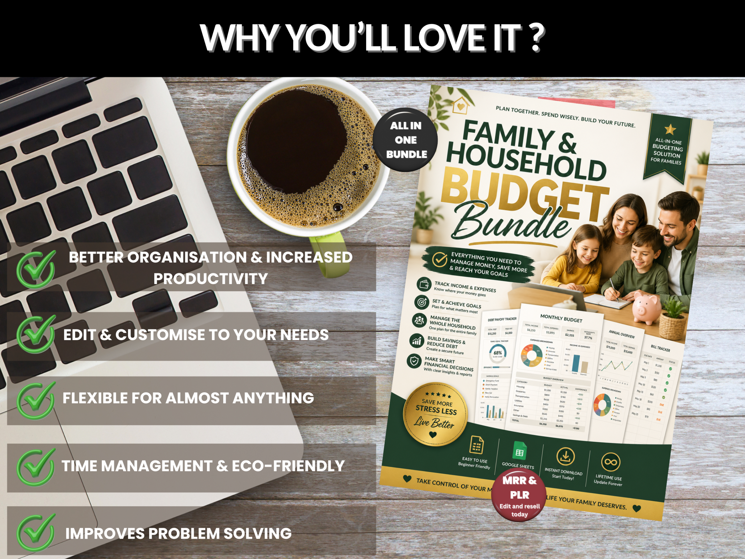 Family and household budget bundle |Excel templates & Google sheets | House budget, checklist, Family budget, Household kit | MRR PLR Rights