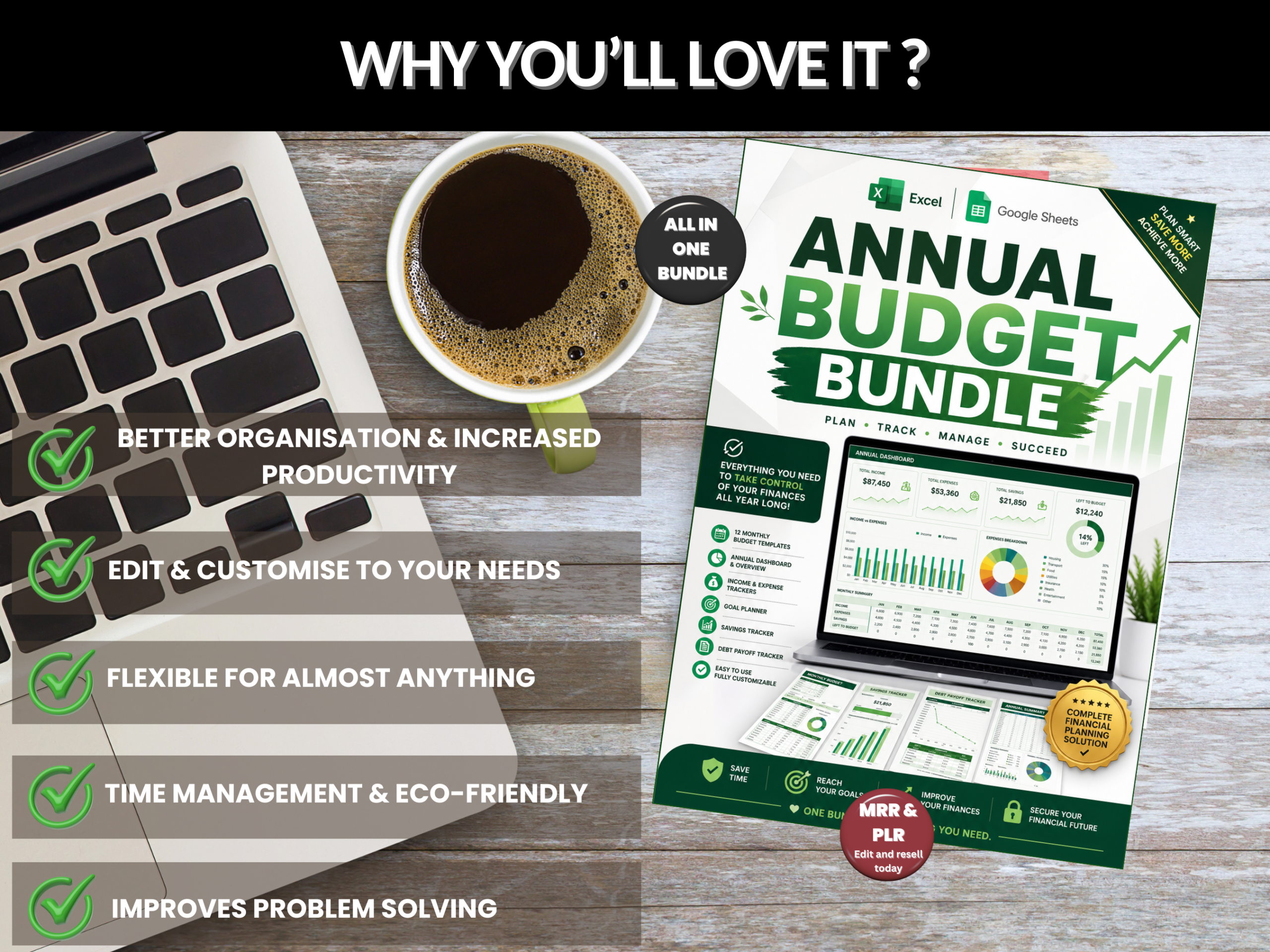 Annual budget bundle | Excel templates & Google sheets | Annual budget, tracker, dashboard, worksheet, Plan, Yearly budget | PLR MRR Rights