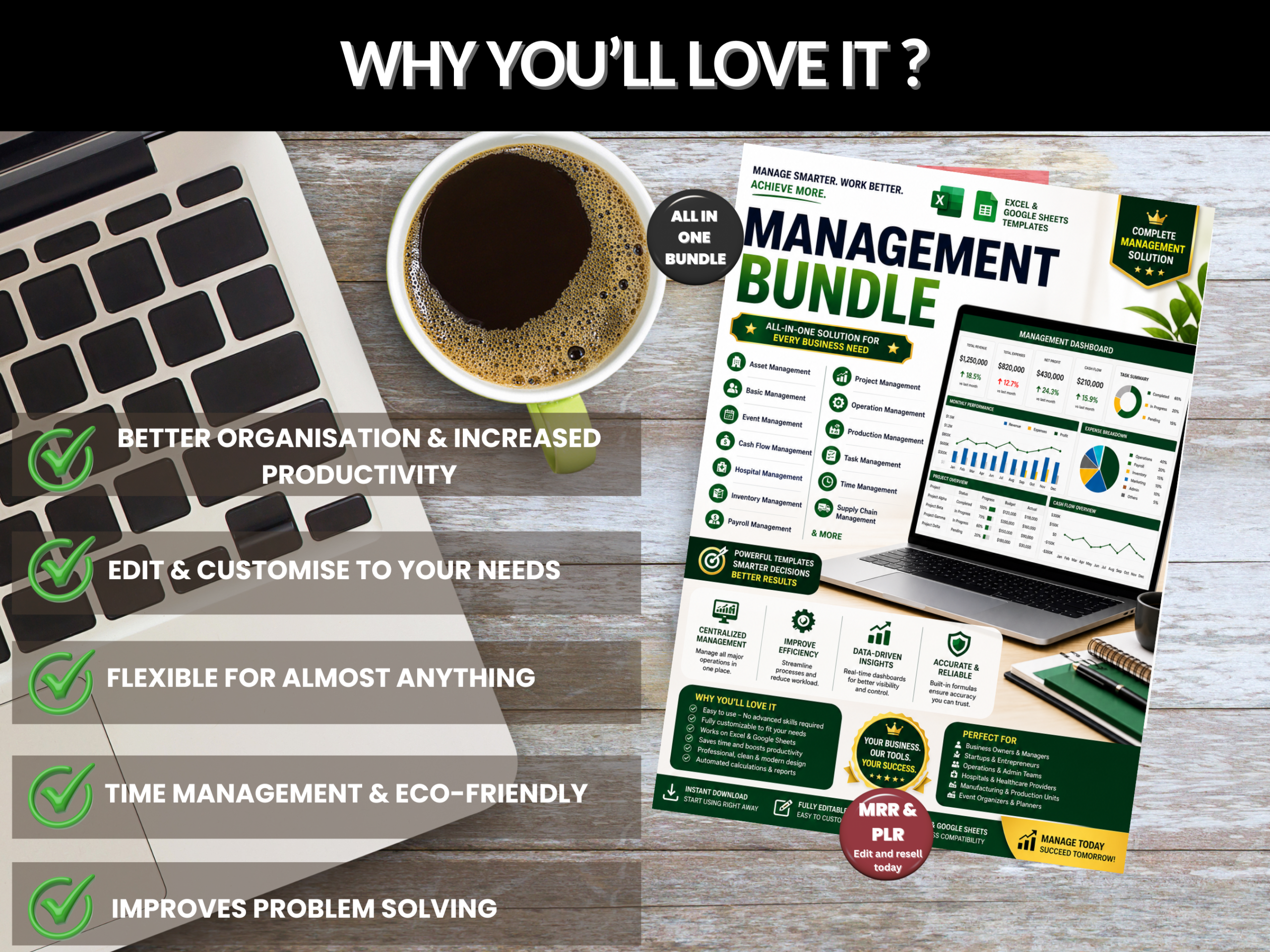 Management bundle | Excel templates & Google sheets | Project management, task, asset, inventory, supply chain management | PLR MRR Rights