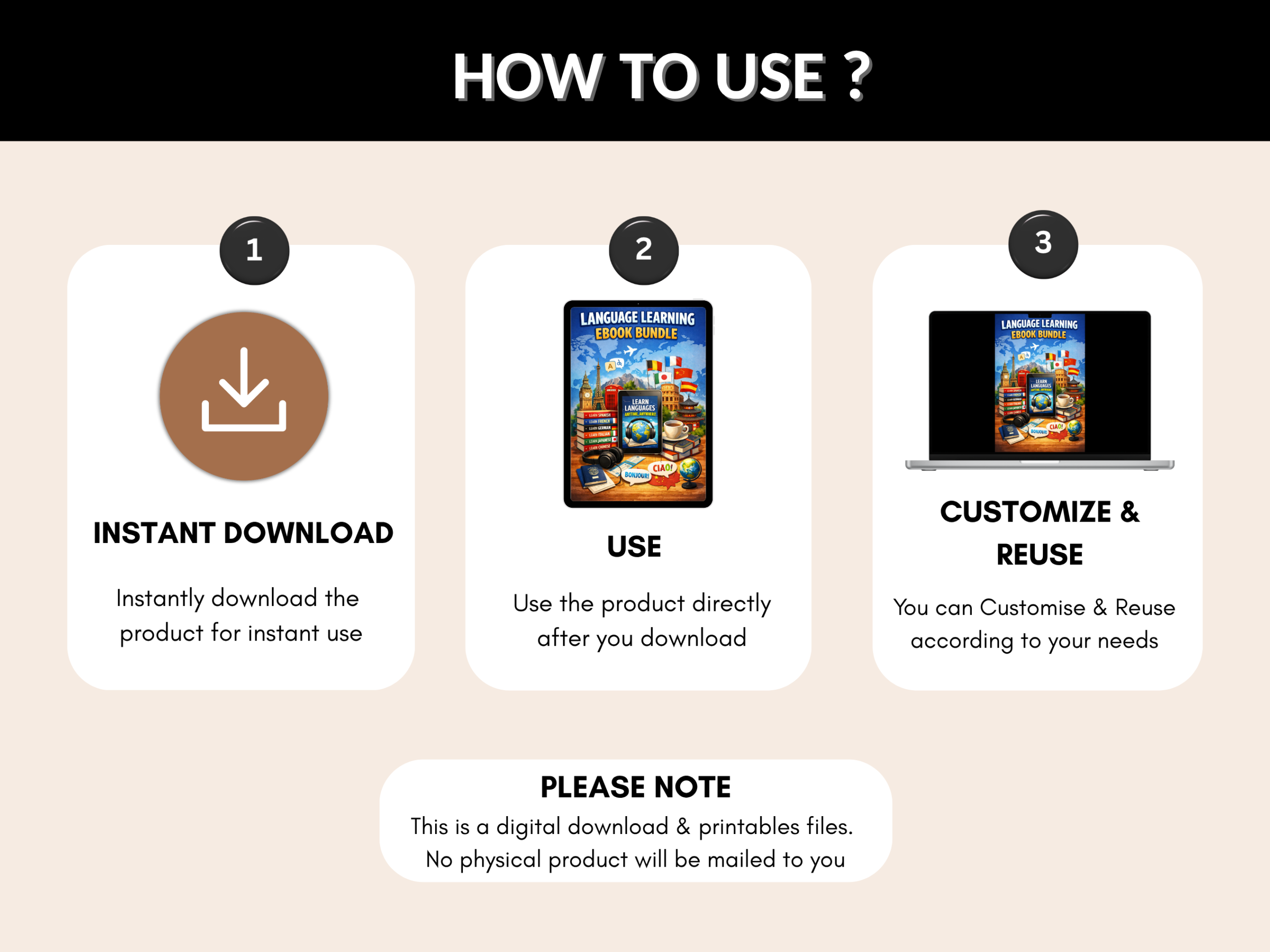 Language learning ebook bundle | Vocabulary Workbook, Digital Language Learning Planner, Any Language Learning Planner ipad | PLR MRR Rights