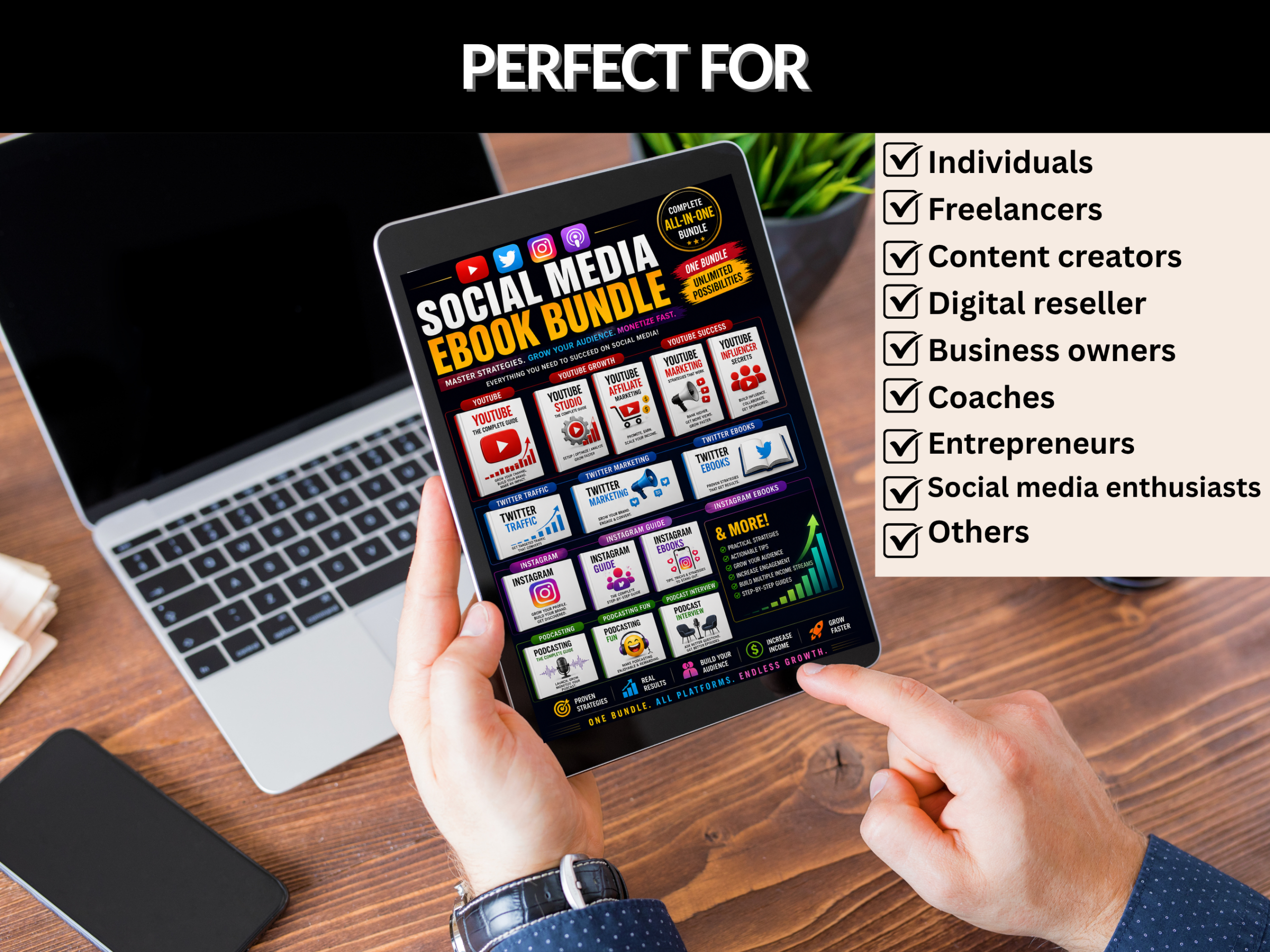 Social media ebook bundle | Youtube, Instagram, Twitter, Podcast, Affiliate, Blogging,  Ebooks collection, guides, tips | PLR MRR Rights