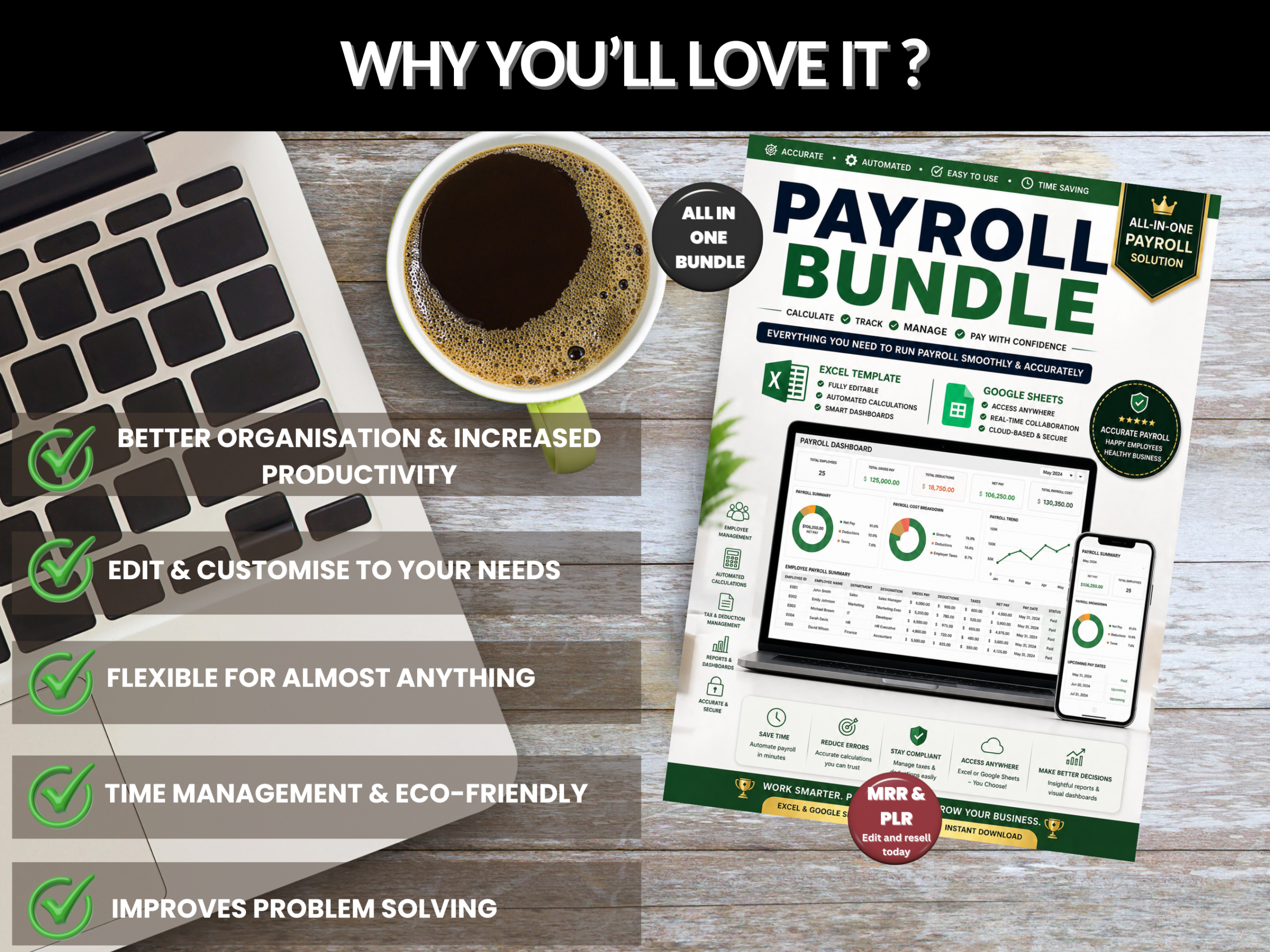 Payroll bundle | Excel templates & Google sheets | Payroll template, tracker, management, budget, check, Payslip templates | PLR MRR rights
