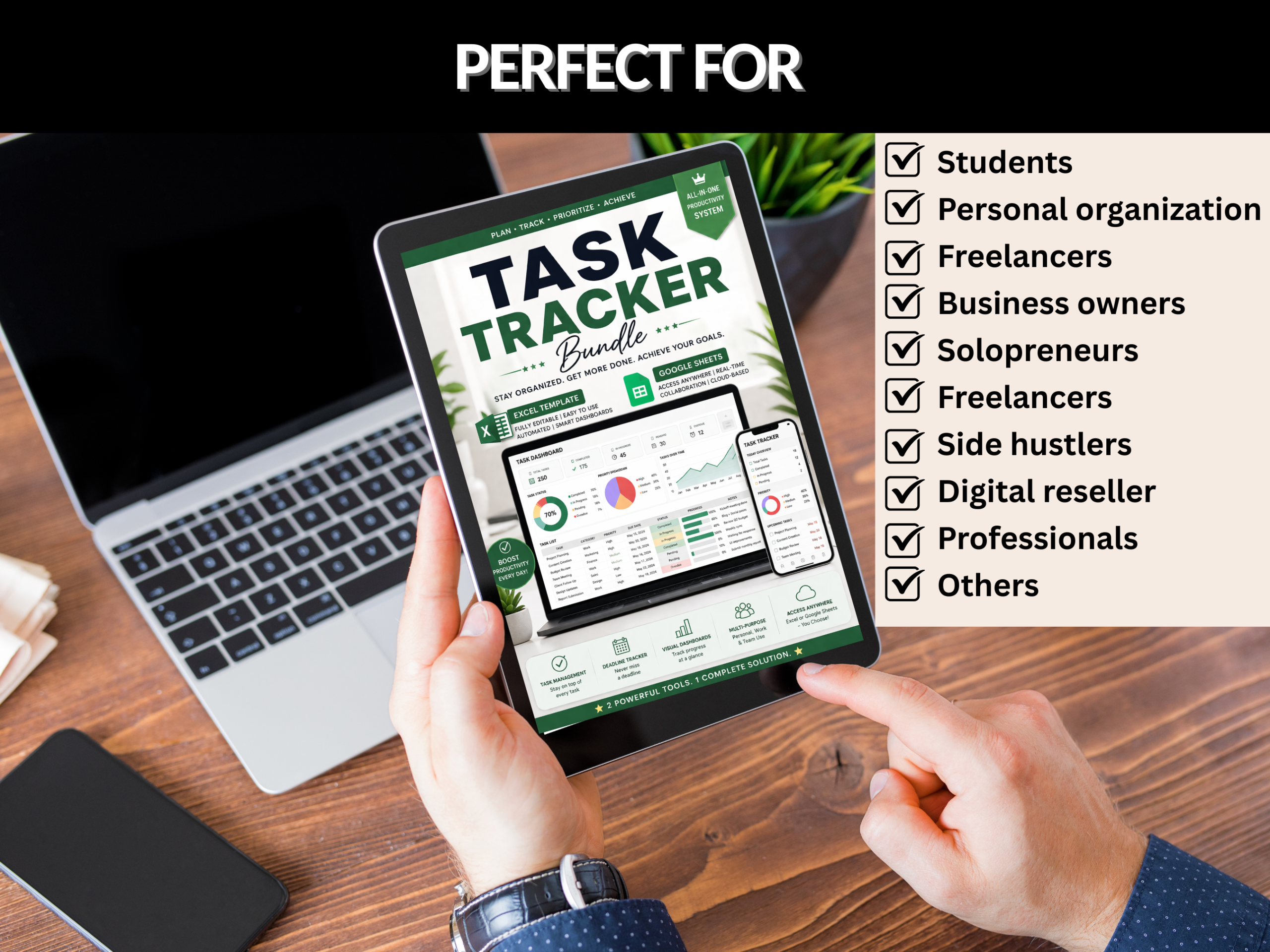 Task tracker bundle | Excel templates & google sheets | Task planner, productivity tool, Project task, task management | PLR MRR Rights