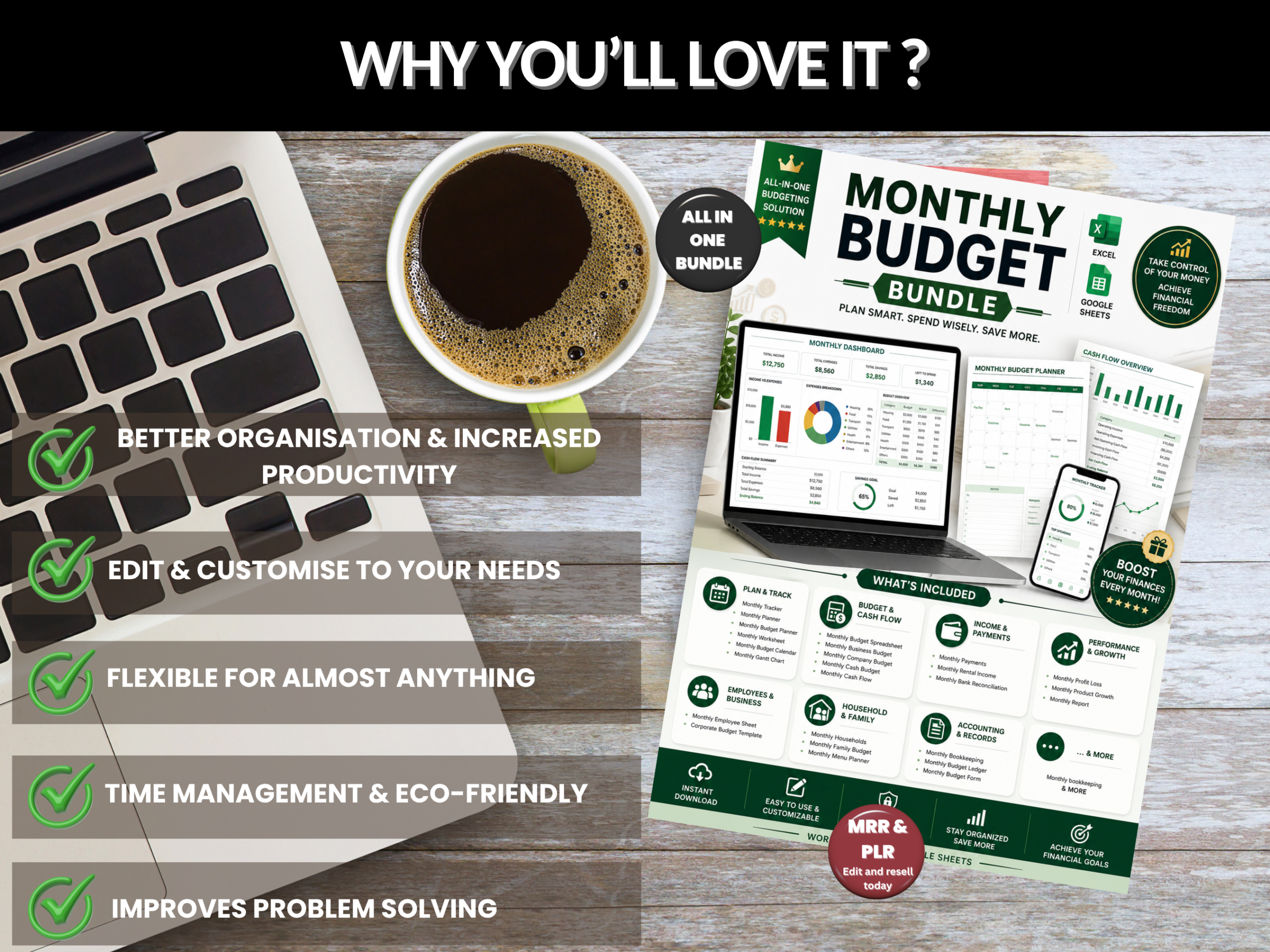 Monthly budget bundle | Excel templates & google sheets | Monthly planner, tracker, worksheet, budget, payments, cash flow| PLR MRR Rights