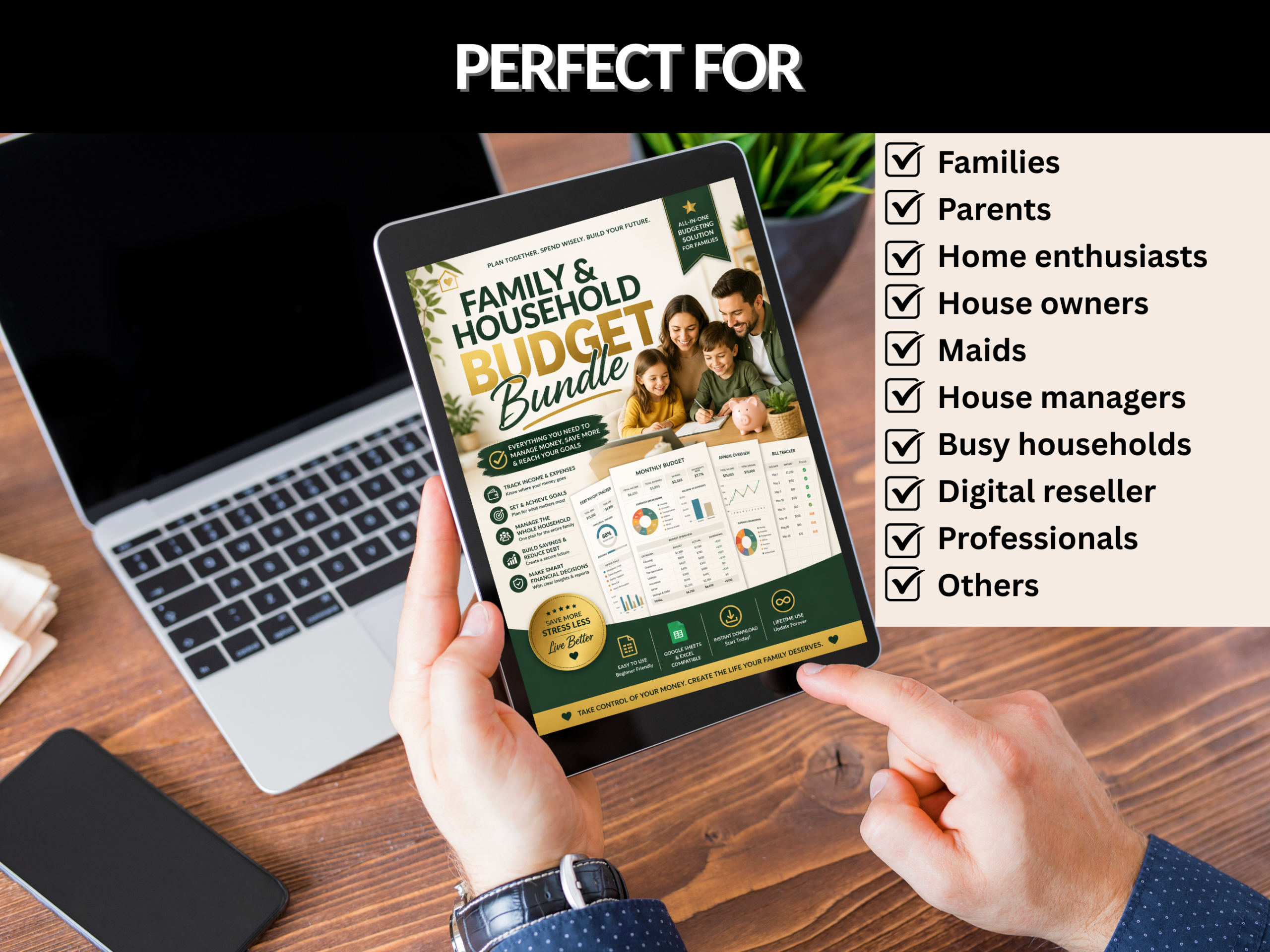 Family and household budget bundle |Excel templates & Google sheets | House budget, checklist, Family budget, Household kit | MRR PLR Rights