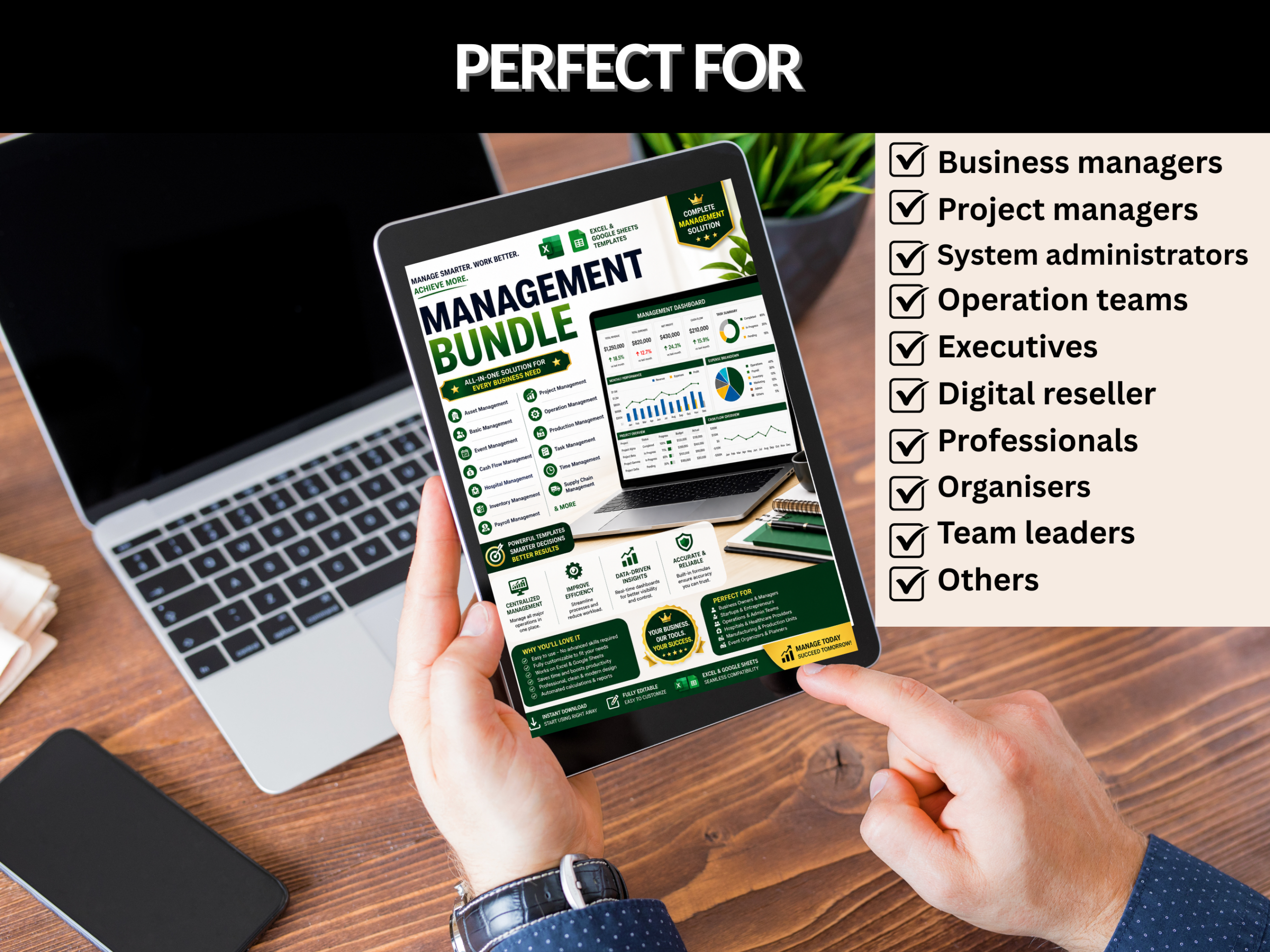 Management bundle | Excel templates & Google sheets | Project management, task, asset, inventory, supply chain management | PLR MRR Rights