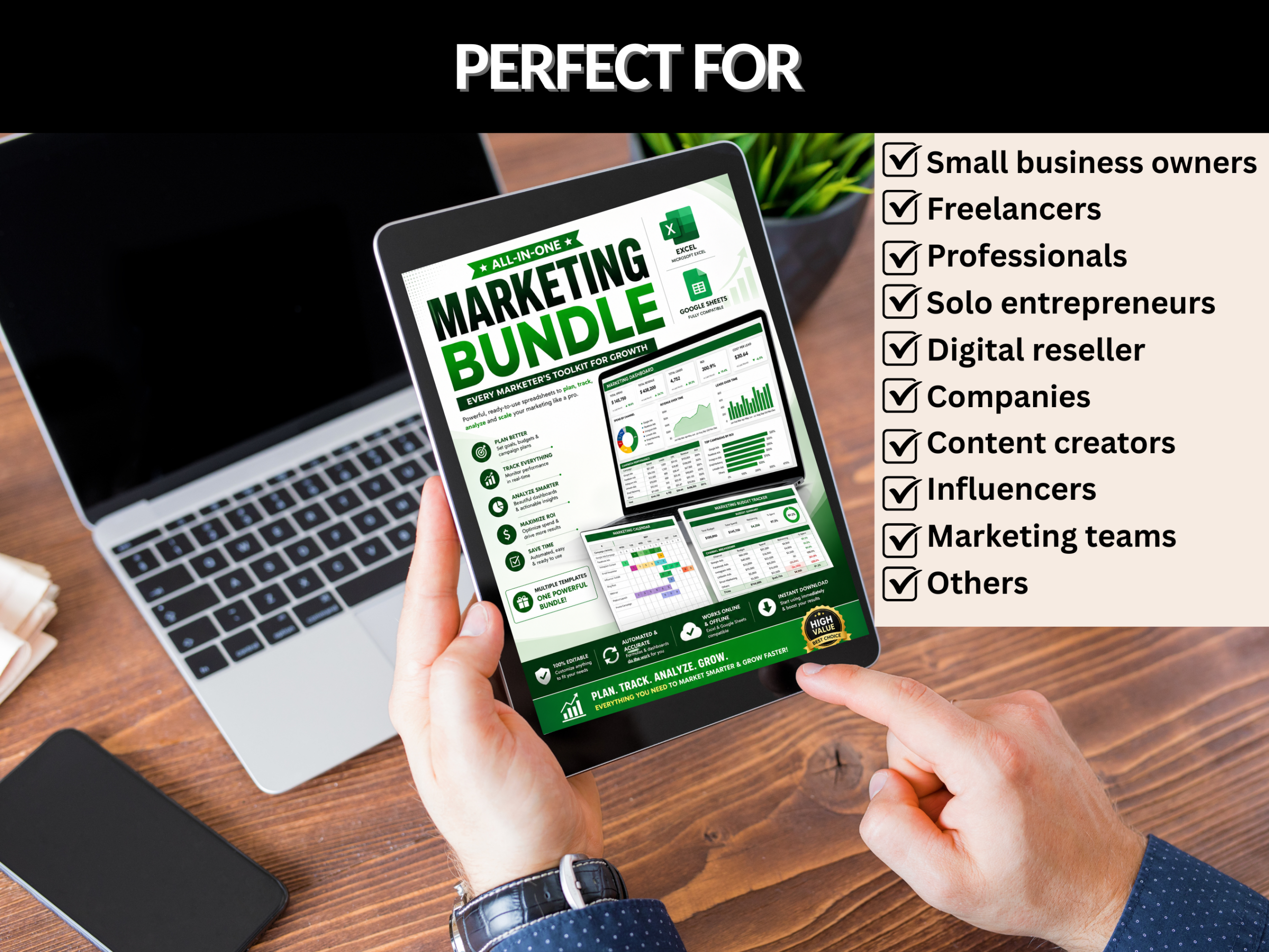 Marketing bundle | Excel templates & Google sheets | Marketing plan tracker analytics management | Marketing excel template | PLR MRR Rights