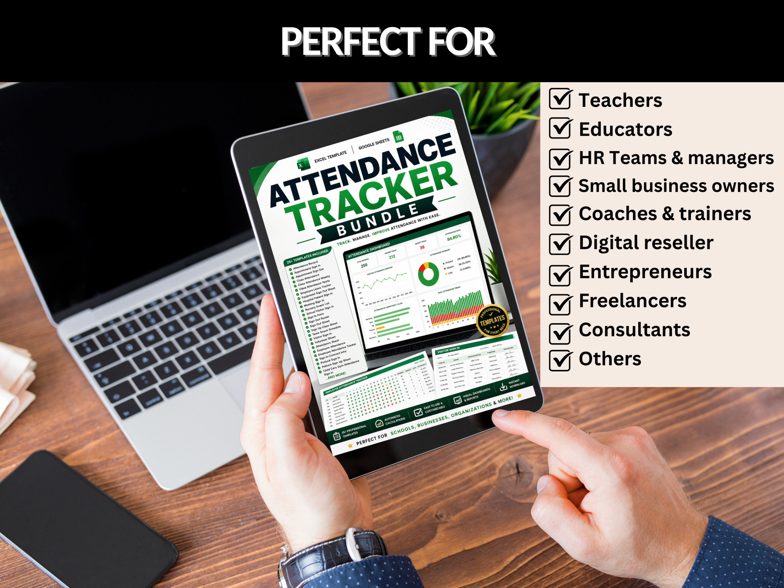Attendance tracker bundle | Excel templates & Google sheets | Attendance record, employee, visitor login, sign in up, class  |PLR MRR Rights