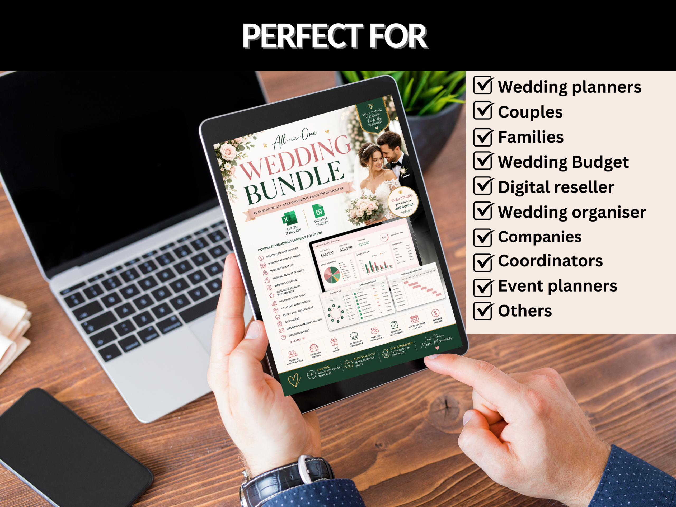 Wedding bundle | Excel templates & Google sheets | Wedding planner, budget, organiser, tracker, checklist, excel wedding | PLR MRR Rights